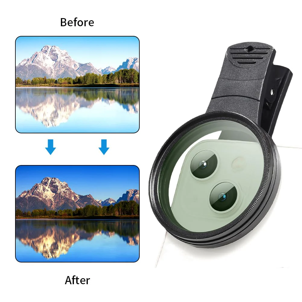 52mm Clip-on CPL Phone Camera Lens Filter, Phone Lens Filter Kit, Universal CPL Filter Compatible with iPhoneSamsung/Android Smartphones(Size:52mm) 52mm - Image 8