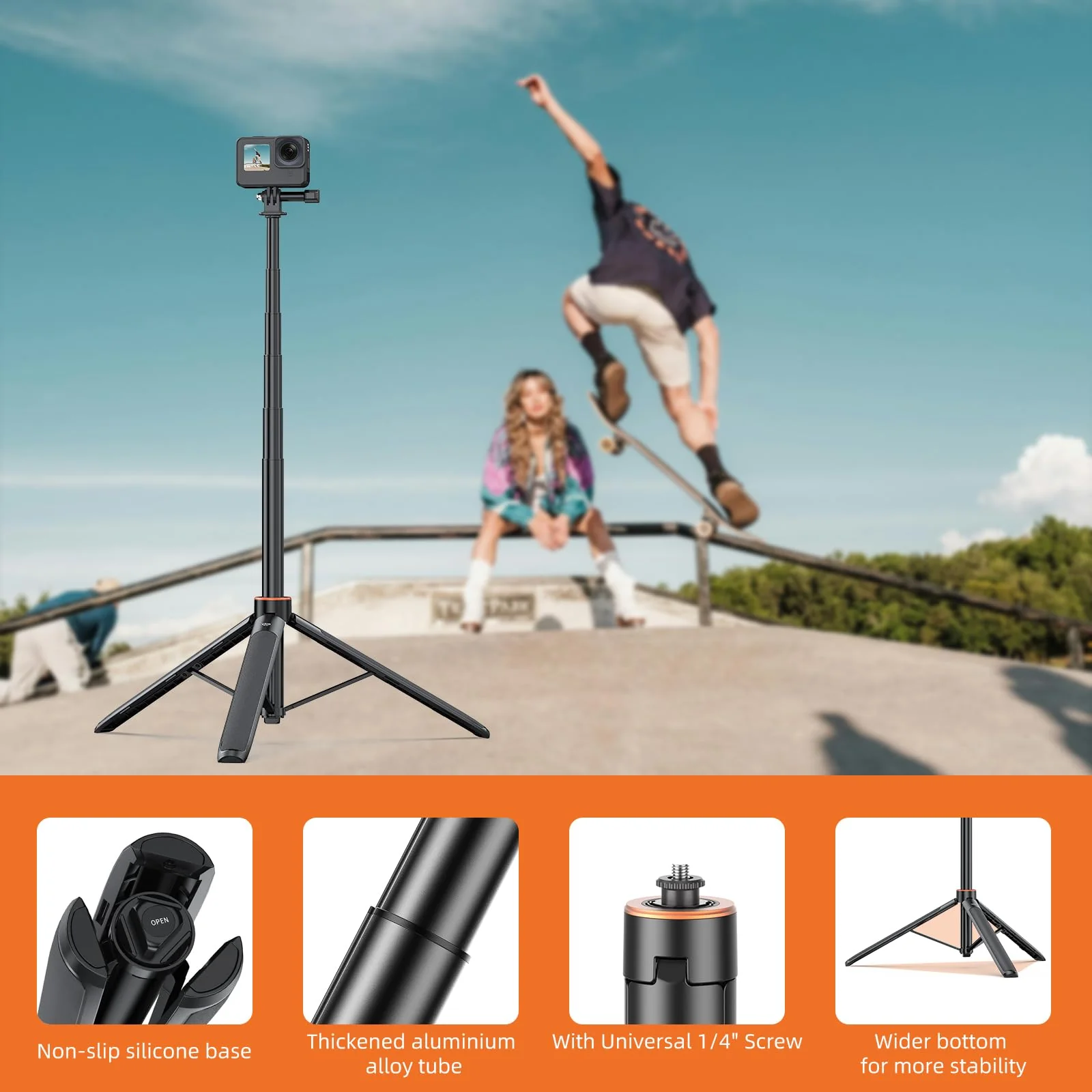 53.74‘’ Selfie Stick Extendable Camera Vlogging Tripod for DJI Action 5 Pro Insta 360 GO 3S/X4/X3,Camera Mount Extender Telescopic Rod Extension Pole,Osmo Pocket 3 Tripod for GoPro 13/12/11/10/9 - Image 3