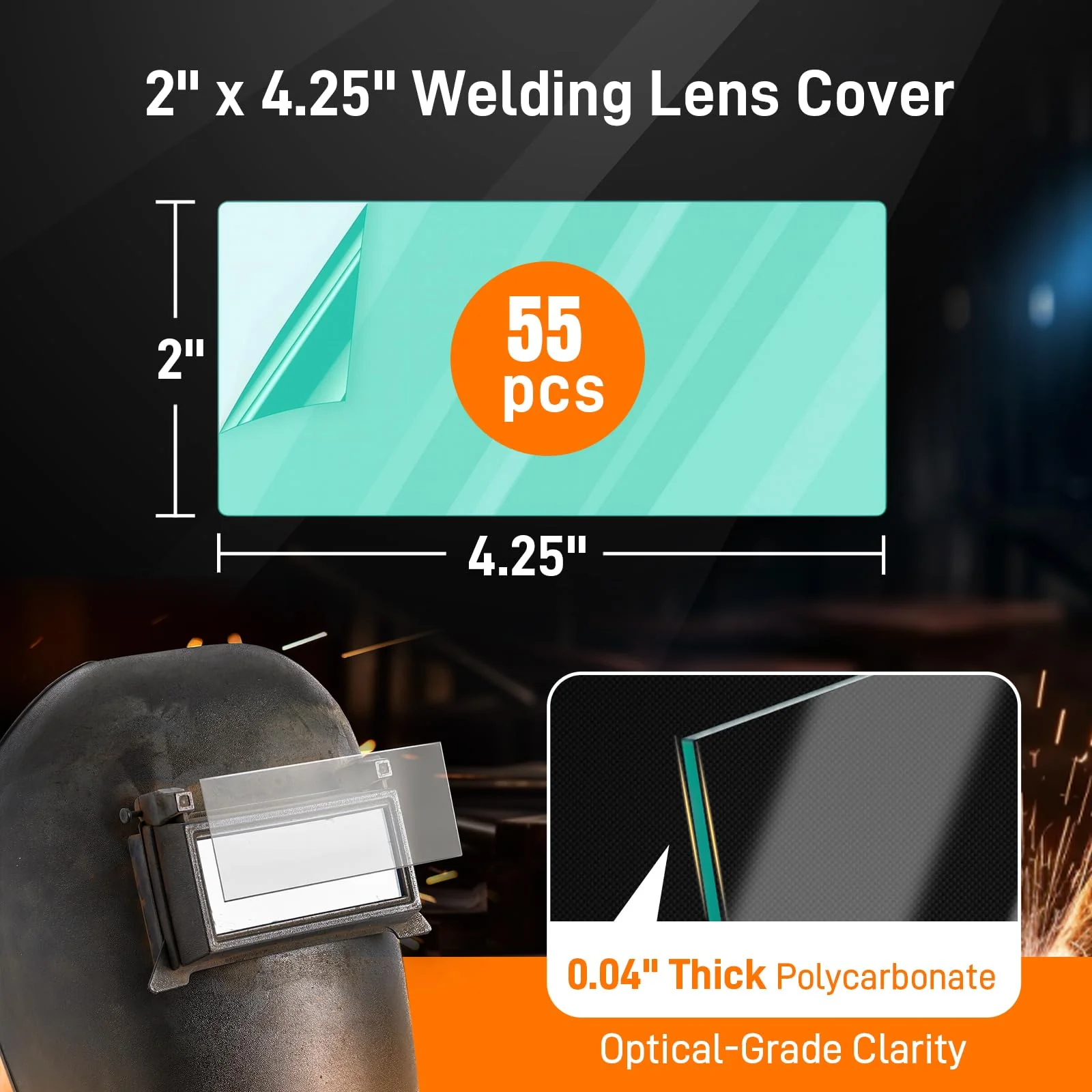 55 Pack 2 x4.25 inches Clear Welding Lenses, 0.04" Thick Replacement 2x4 Welding Lens, Welding Hood Clear Lenses for Most Standard Size Helmets - Image 2