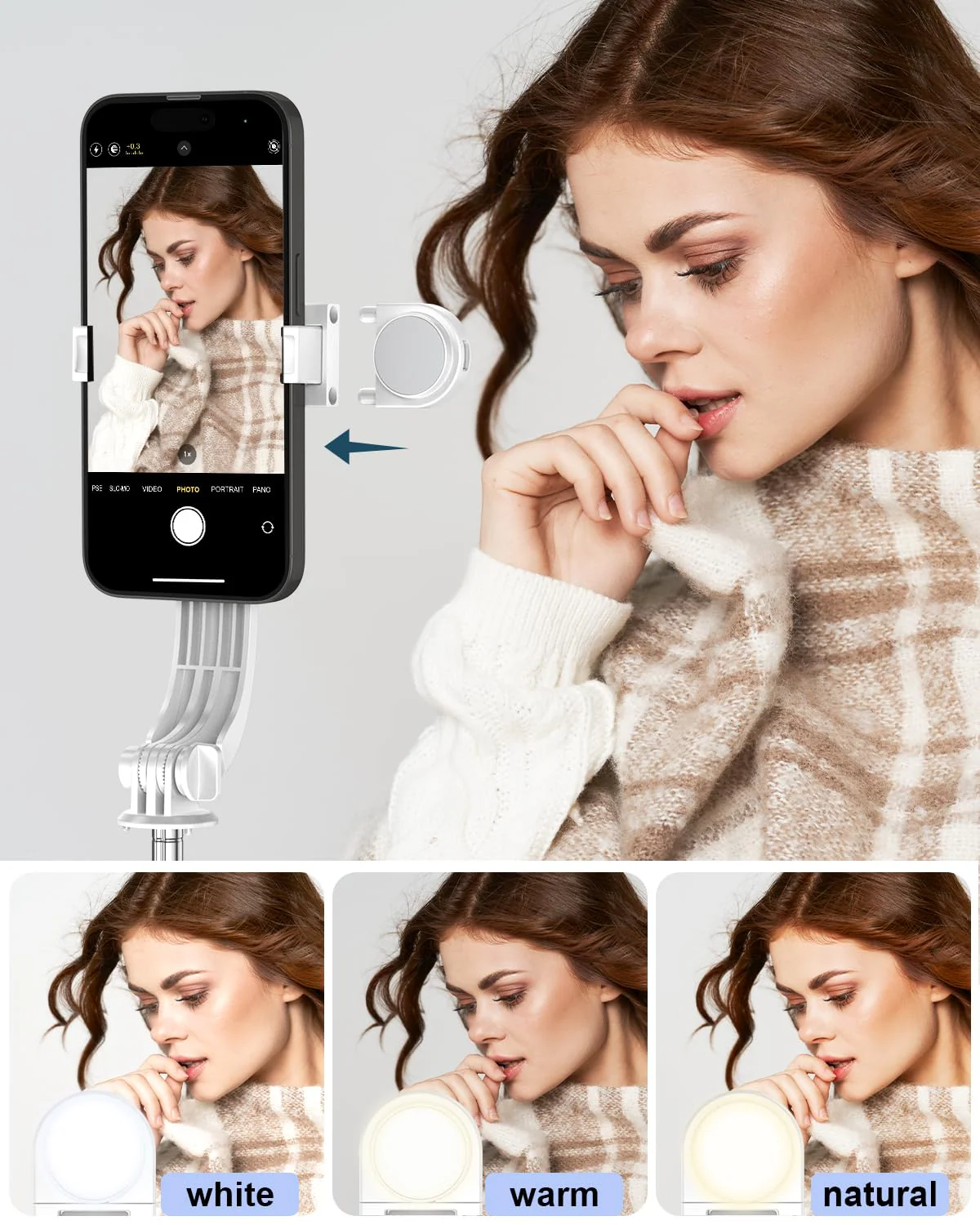 55" Phone Tripod & Selfie Stick,Cell Phone Tripods Stand with Wireless Remote,Phone Holder with Detachable Light, for iPhone 14 13 12 pro Xr X 8Plus 7, Android, Samsung Galaxy S22 S21 and More White - Image 5