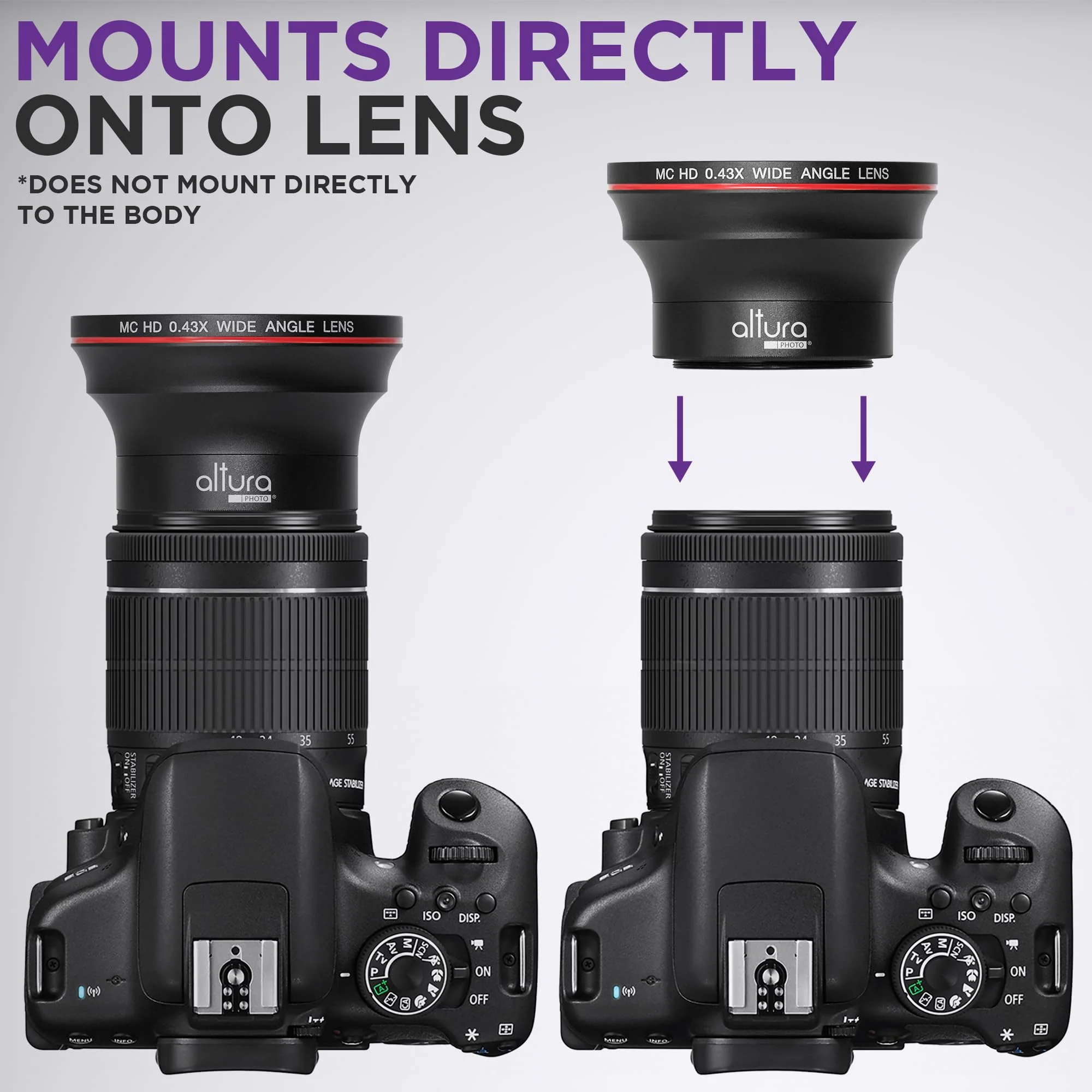 58MM 0.43x Altura Photo Professional HD Wide Angle Lens (w/Macro Portion) for Canon EOS 70D 77D 80D 90D Rebel T8i T7 T7i T6i T6s T6 SL2 SL3 DSLR Cameras 58MM - Image 2