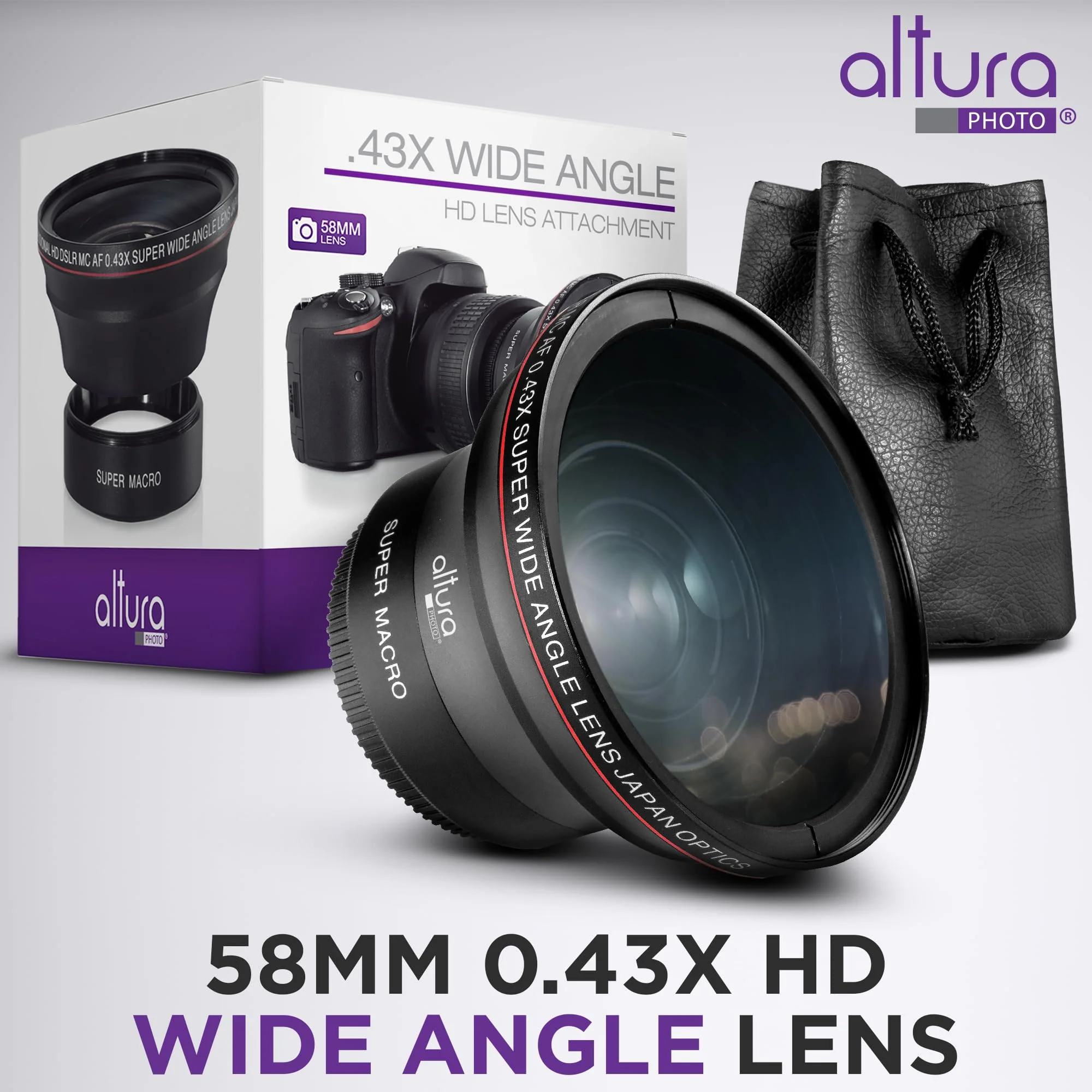 58MM 0.43x Altura Photo Professional HD Wide Angle Lens (w/Macro Portion) for Canon EOS 70D 77D 80D 90D Rebel T8i T7 T7i T6i T6s T6 SL2 SL3 DSLR Cameras 58MM - Image 4