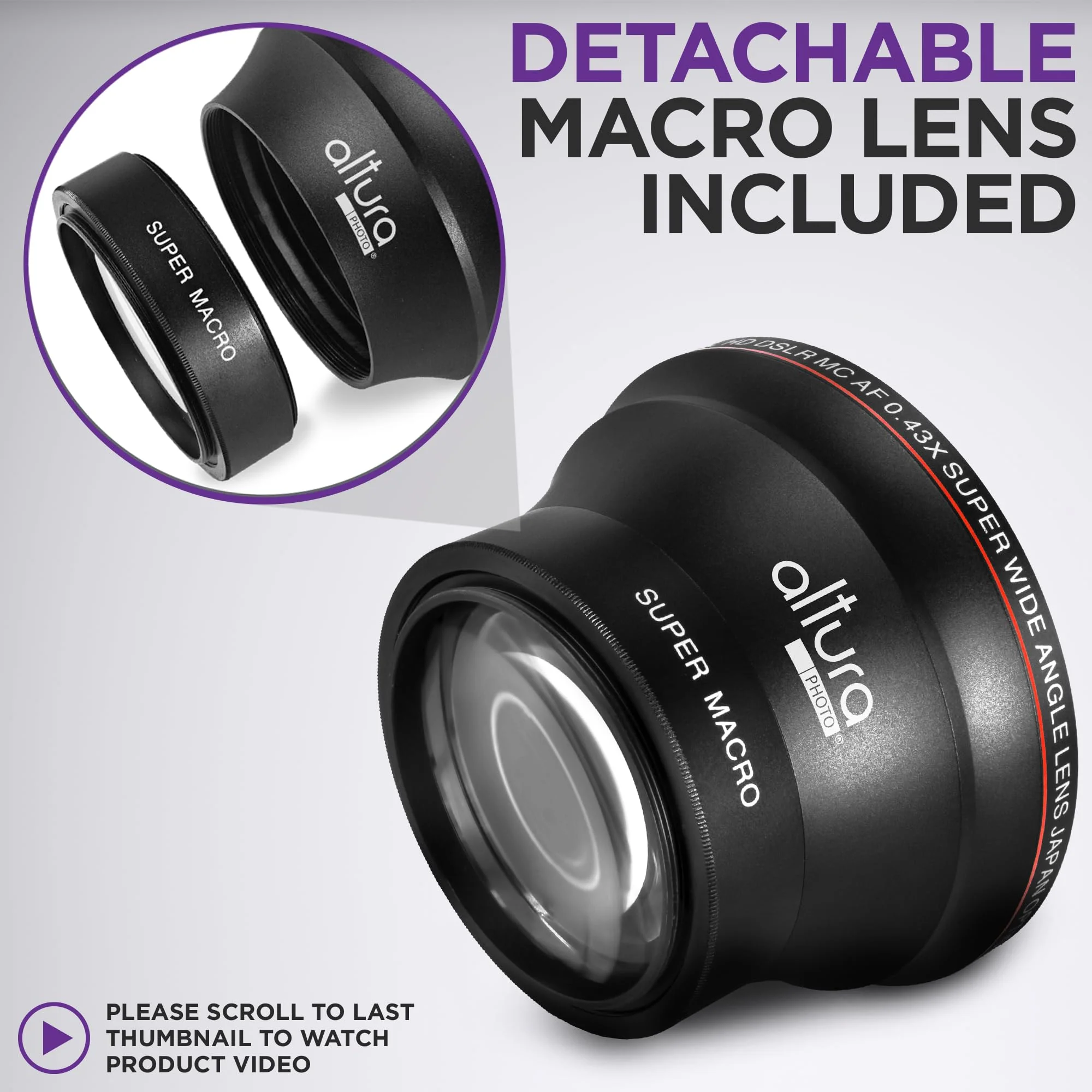58MM 0.43x Altura Photo Professional HD Wide Angle Lens (w/Macro Portion) for Canon EOS 70D 77D 80D 90D Rebel T8i T7 T7i T6i T6s T6 SL2 SL3 DSLR Cameras 58MM - Image 5