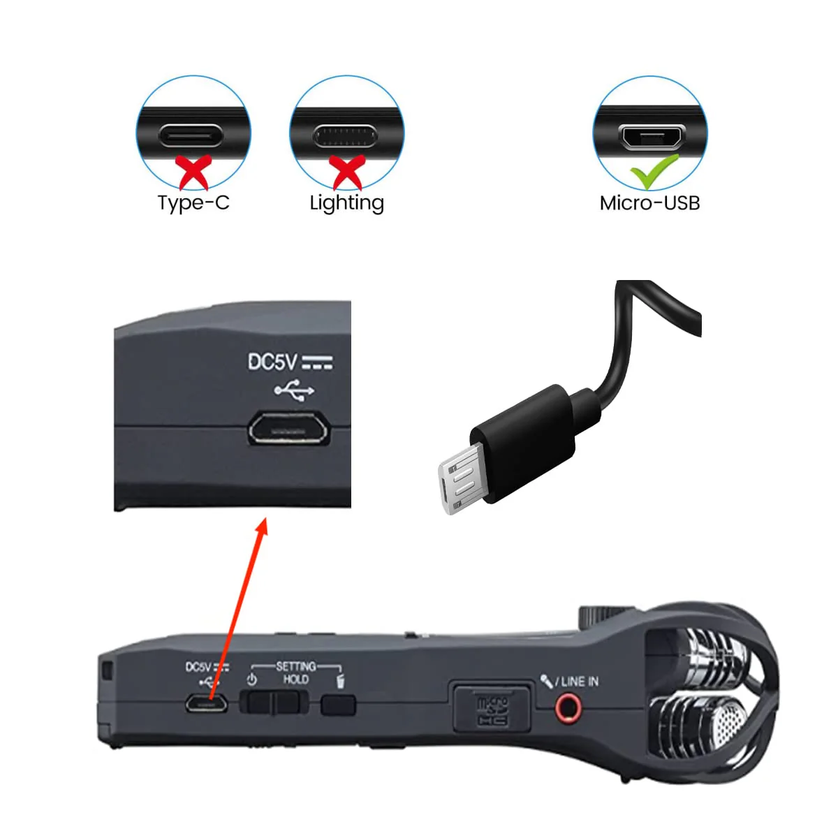 5foot DR-05x USB Charge Cable, Charging Cord Compatible for Zoom H1n/ Q2n/ H8/ F1, LiveTrak L-8, Tascam DR-05X, DR-40X, DR-07X,DR-22WL,DR-44WL,DR-70D Mini Portable Handheld Audio Digital Recorder - Image 2