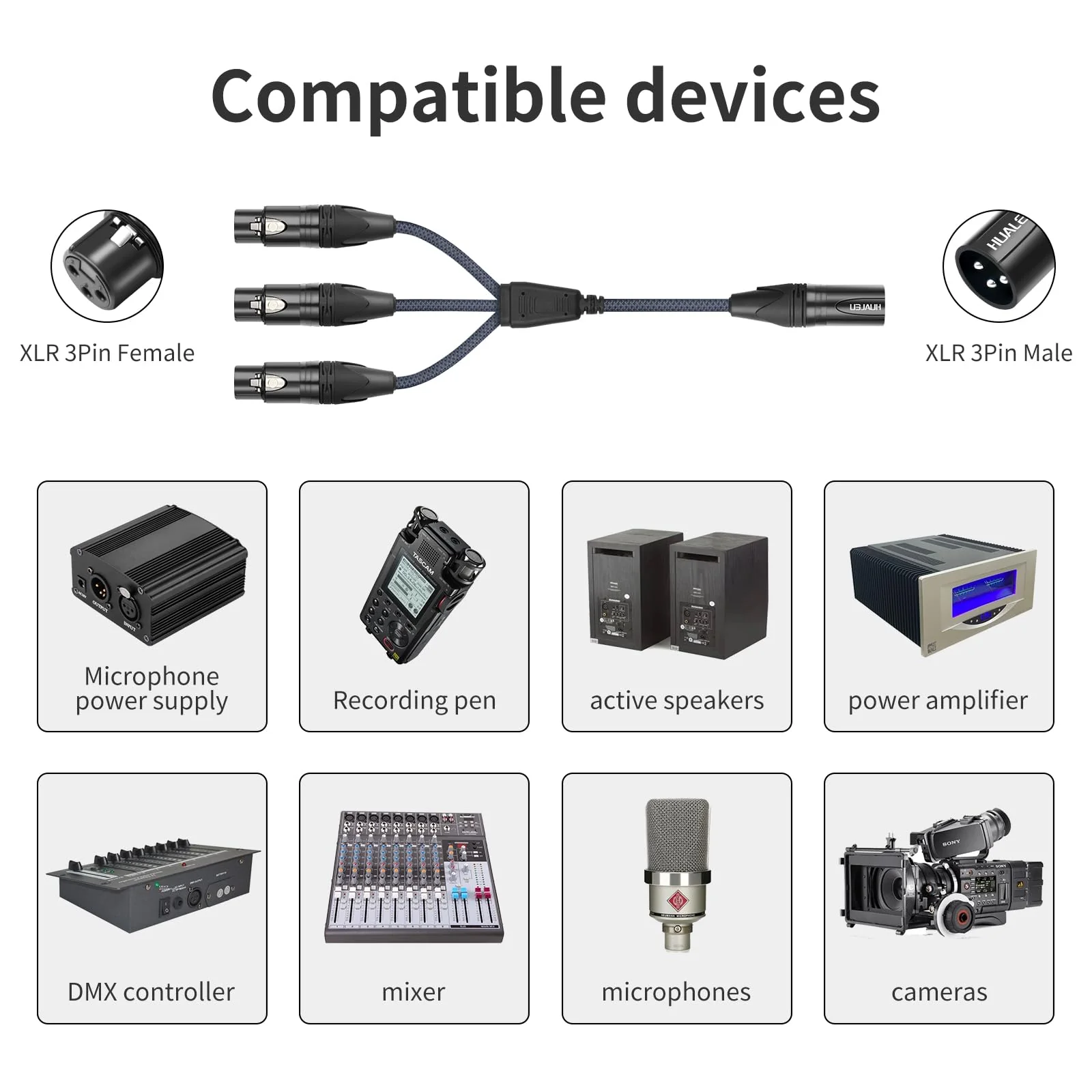 5FT 3Pin XLR 1 Male to 3 Female Y Splitter Cable,3 Way XLR Splitter Balance 1 Male to 3 Female Audio Cable for Mixer, Microphone,3 Microphones are Connected to one Input 5Feet XLR 1 M To 3 F - Image 3