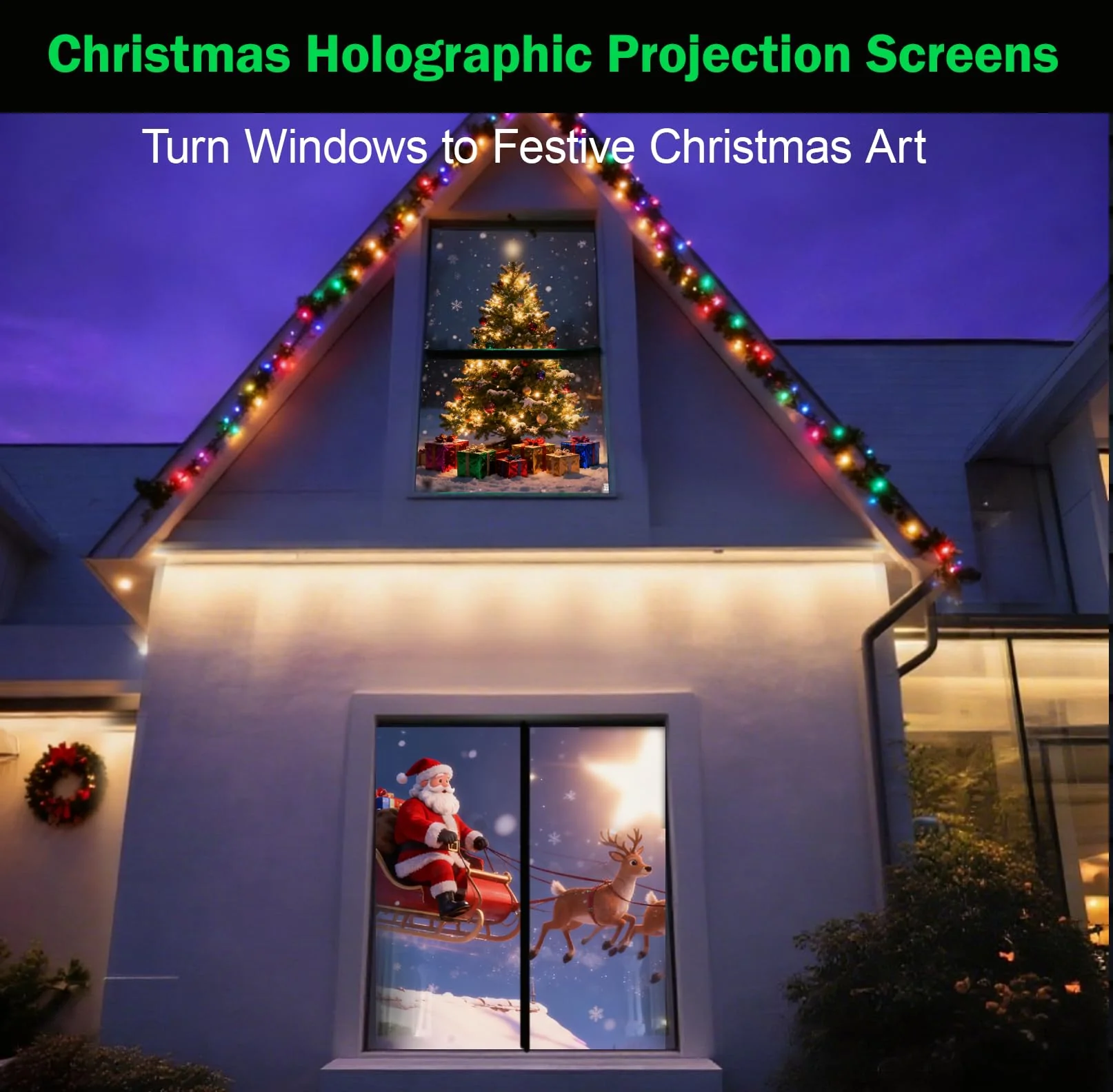 5ft x 9ft Holographic Rear Projection Screen, Portable Anti Crease Double Sided Window Projector Screen Hollusion Projection Material for Christmas Videos Hologram Film Night 5ft W x 9ft H - Image 2