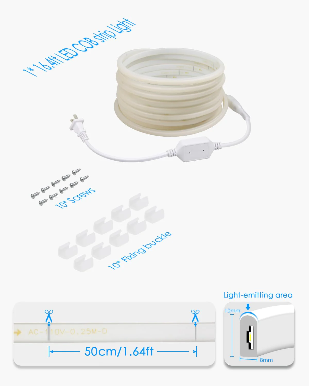 5M COB Led Strip Lights for Bedroom 16.4ft LED Rope Lights Outdoor Waterproof Warm White AC 110V ~120V Connectable Led Flexible COB Lights for Indoor Ceiling Kitchen Cabinet Closet 3000K 5M - Image 6