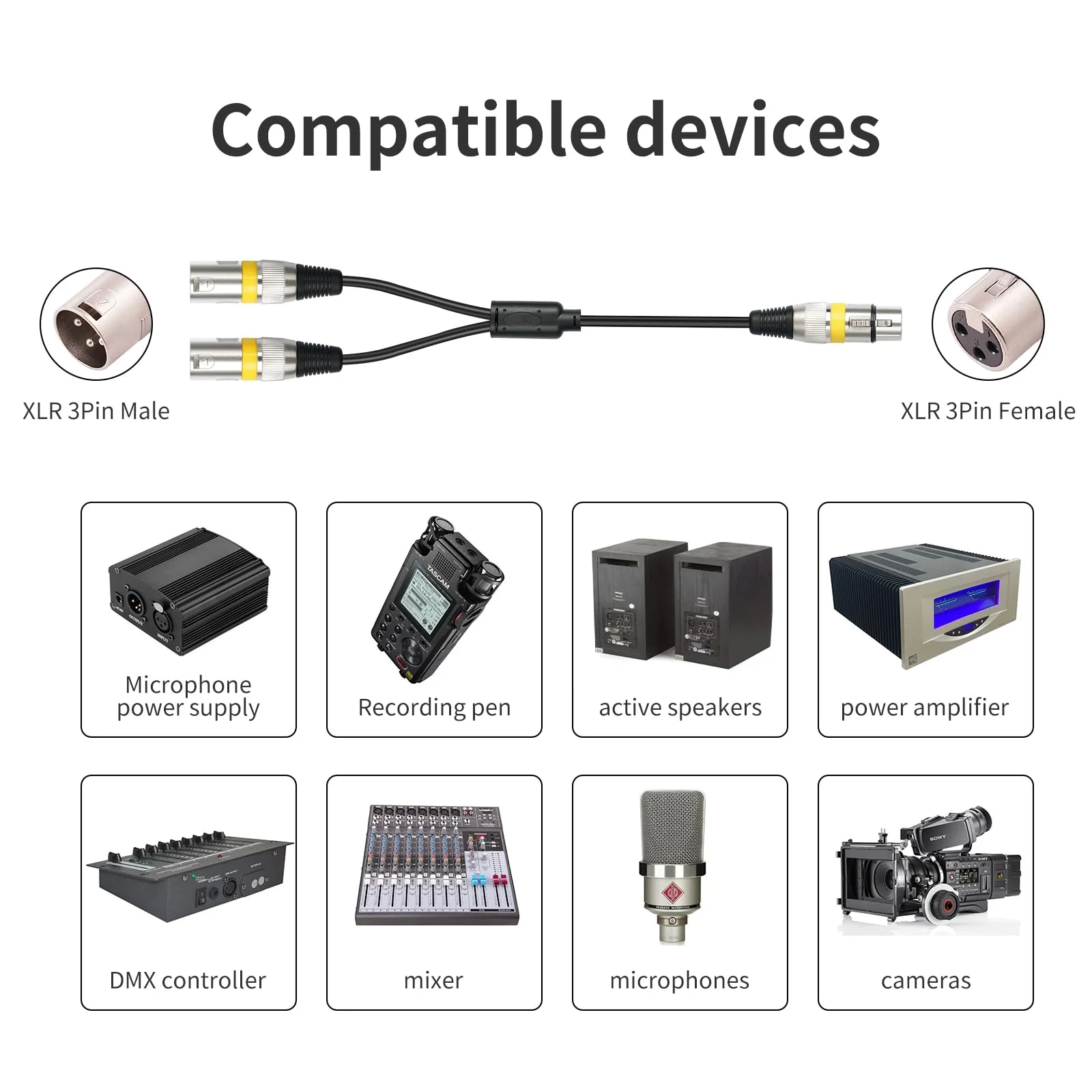 5Pack 5 Color 1.5FT XLR Female to Dual Male Y Splitter Cable, Female to 2 Male 3Pin-XLR Y Cable,Splitter 3Pin 1 F to 2 M for Micphone Mixer 1 XLR F To 2 XLR M 1.5FT 5Pack - Image 2