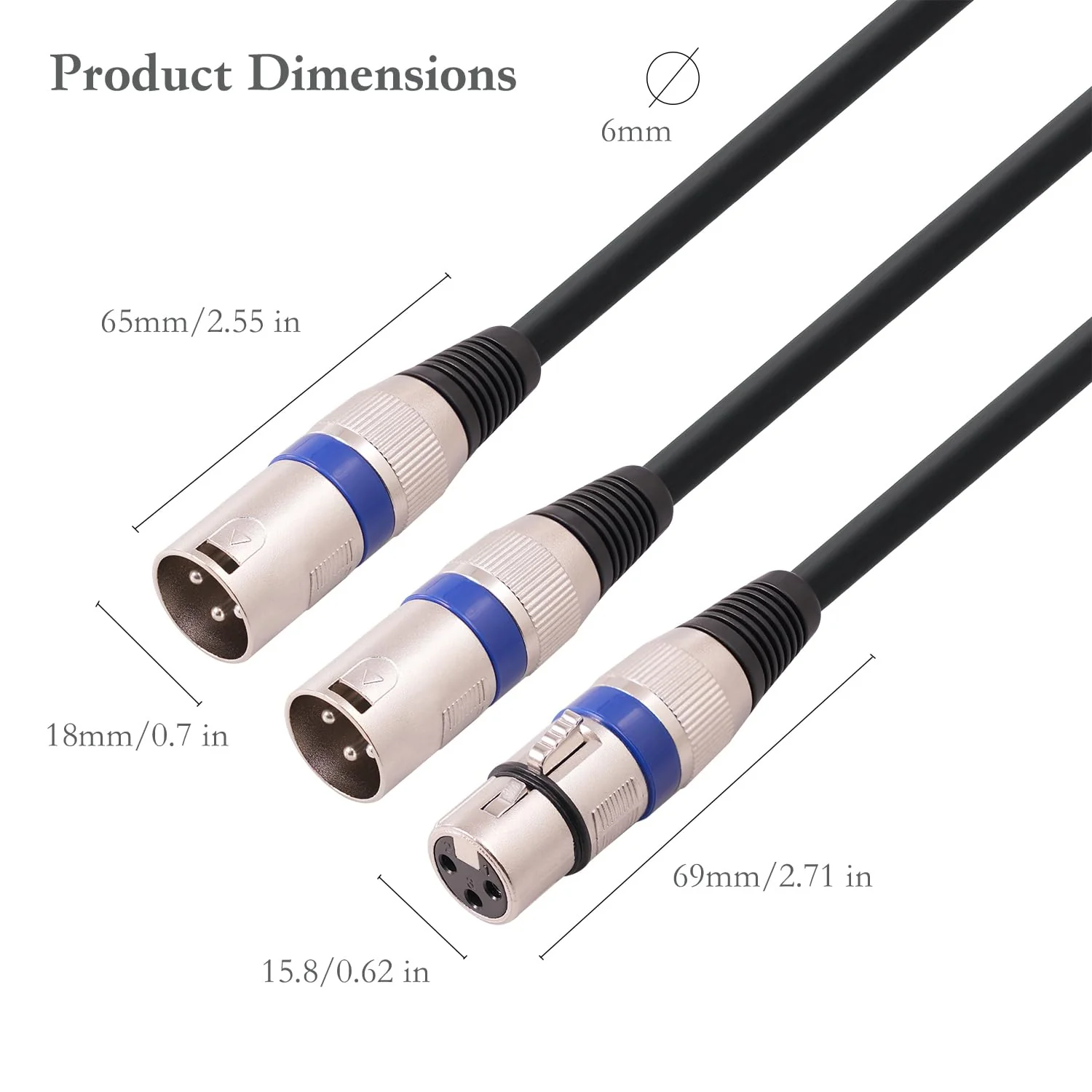 5Pack 5 Color 1.5FT XLR Female to Dual Male Y Splitter Cable, Female to 2 Male 3Pin-XLR Y Cable,Splitter 3Pin 1 F to 2 M for Micphone Mixer 1 XLR F To 2 XLR M 1.5FT 5Pack - Image 7