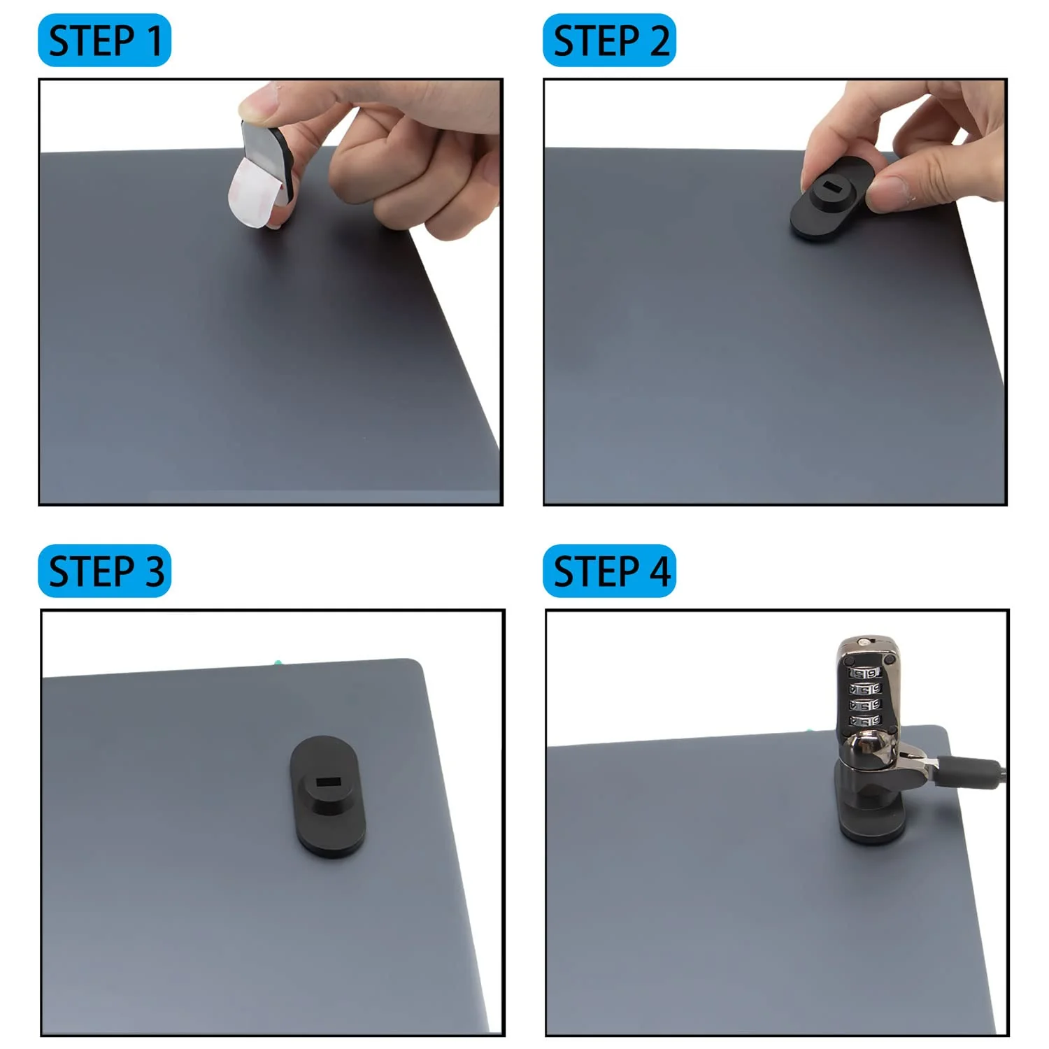5Pack Anti Theft Self-Adhesive Security Plate with Slot for Cables to Lock Down Laptops, Mac Book, Tablets, iPad, or Other Computer (Black) Black lock slot-5Pack - Image 3