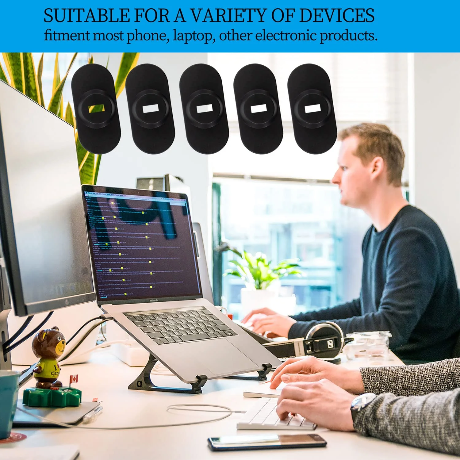 5Pack Anti Theft Self-Adhesive Security Plate with Slot for Cables to Lock Down Laptops, Mac Book, Tablets, iPad, or Other Computer (Black) Black lock slot-5Pack - Image 6