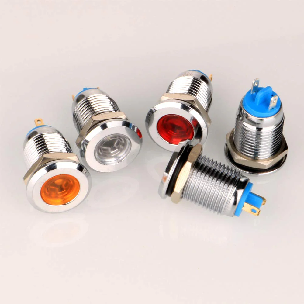5pcs 12mm AC/DC 12-24V Stainless Steel Waterproof LED Indicator Light Metal Shell Pilot Custom Dash Signal Lamp Concave Head 12mm Without wire - Image 2