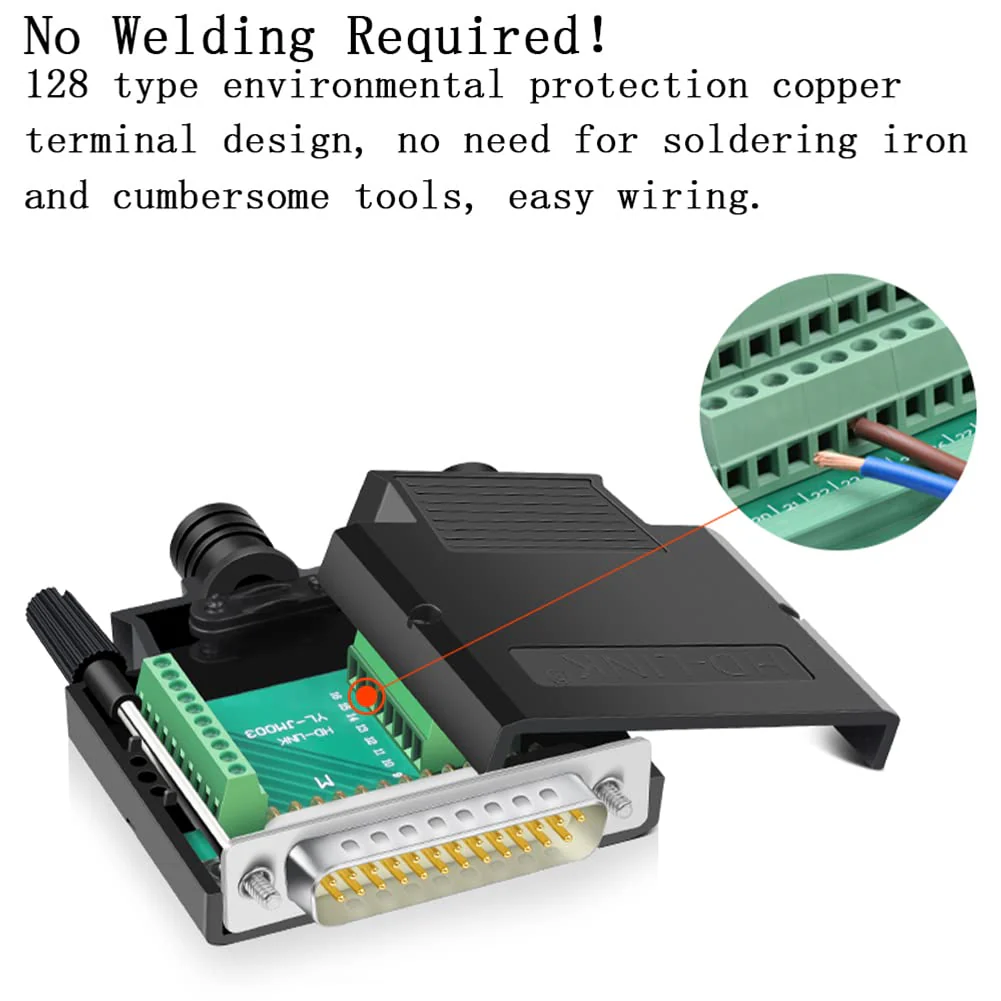 5PCS DB25 Solderless Connector, RS232 D-SUB Serial to 25-pin Port 16mm Thinner Terminal Male Adapter Breakout Board with Case Long Bolts Nuts 5PCS Male - Image 3