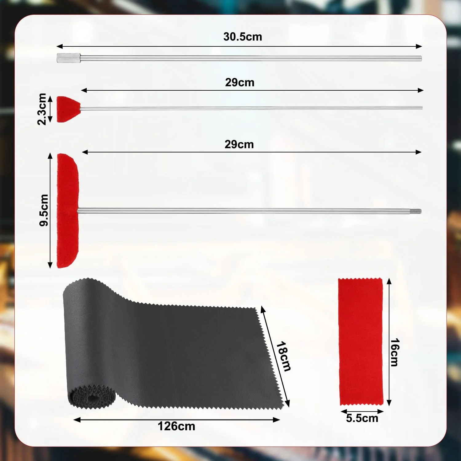 5pcs Grand Piano Soundboard Cleaning Tools, Includes Big & Small Brush Head Cleaning Tool Extension Rod Soft Fiber Polish Cloth, Piano Cleaner Kit (Black, Soundboard Dust Cover) Black, Soundboard Dust Cover - Image 2