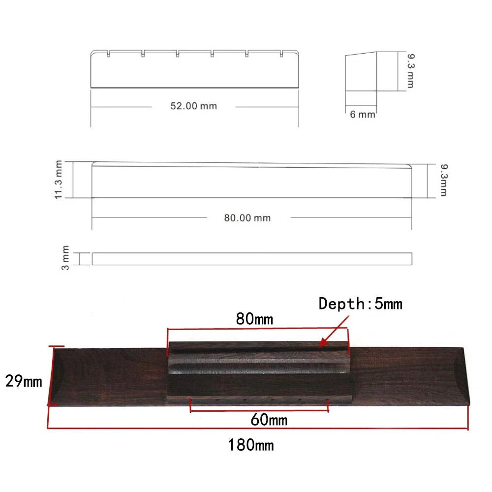 5Pcs Guitar Rosewood Bridge Saddle Nut & End Pin Set for 6 strings Classical Guitar Replacement Accessory - Image 6
