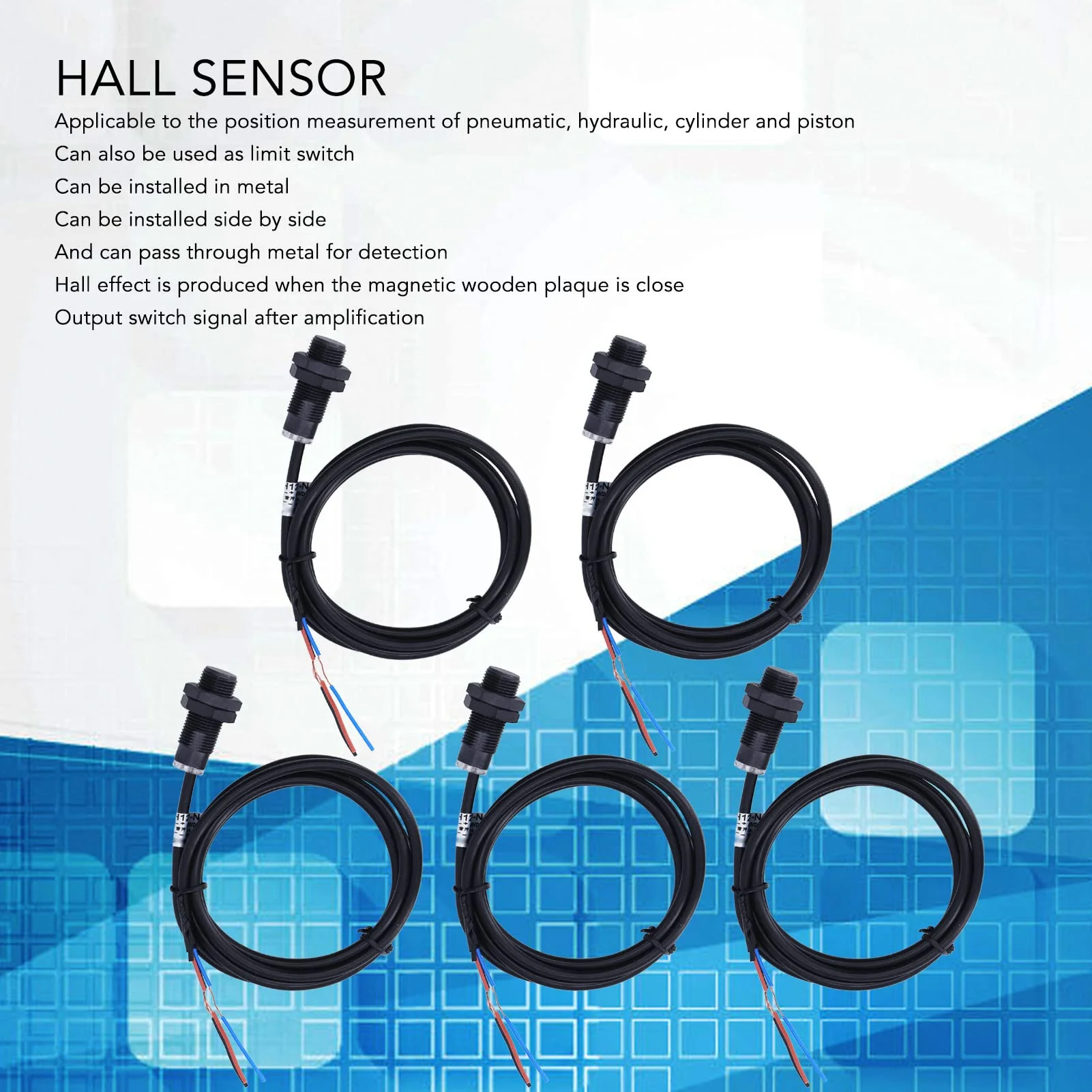 5pcs Hall Effect Sensor NPN Normally Open 10mm Sensor Hall Effect Proximity Sensor Switch DC 5-30V for Position Measurement of Pneumatics, Hydraulics, Cylinder and - Image 2