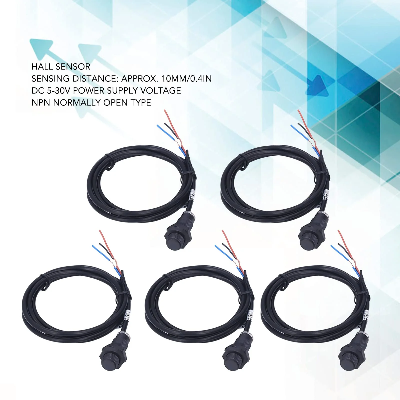 5pcs Hall Effect Sensor NPN Normally Open 10mm Sensor Hall Effect Proximity Sensor Switch DC 5-30V for Position Measurement of Pneumatics, Hydraulics, Cylinder and - Image 3