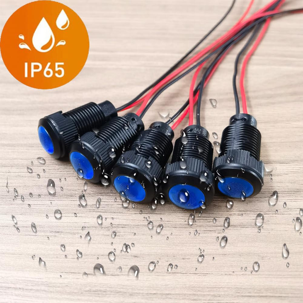 5pcs LED Plastic Indicator Pilot Light AC/DC 12-24V Mounting Hole Size 12mm(Blue) blue/AC/DC 12-24V/black shell - Image 3