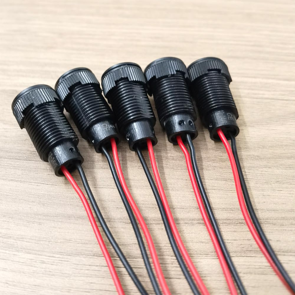 5pcs LED Plastic Indicator Pilot Light AC/DC 12-24V Mounting Hole Size 12mm(Blue) blue/AC/DC 12-24V/black shell - Image 4
