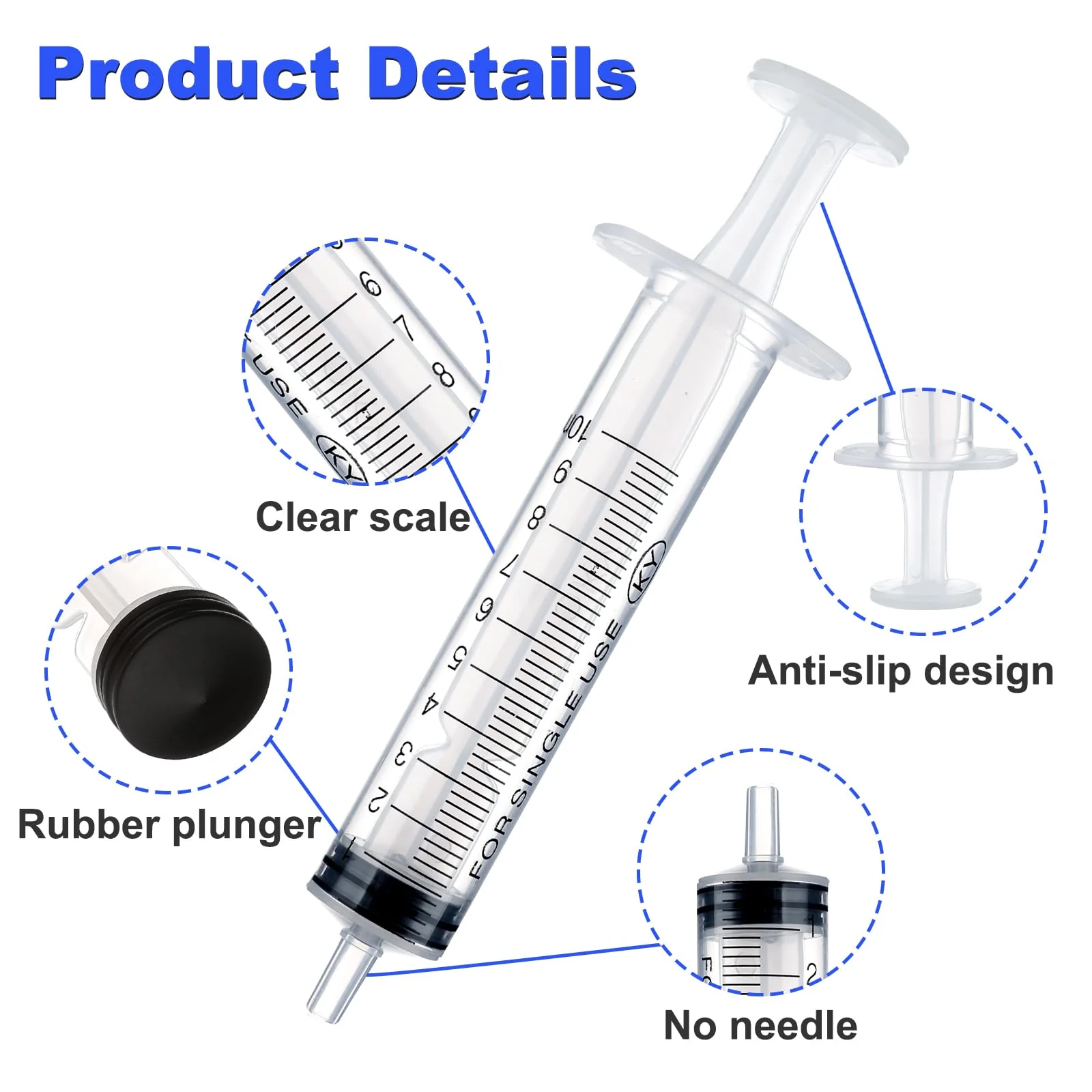 5pcs Plastic Syringes - 1ml, 3ml, 5ml, 10ml, 20ml, No Needle Measuring Syringe Reusable Syringes for Scientific Lab Dispensing Liquid Measuring Watering Pet Feeding Oil or Glue Applicator - Image 2