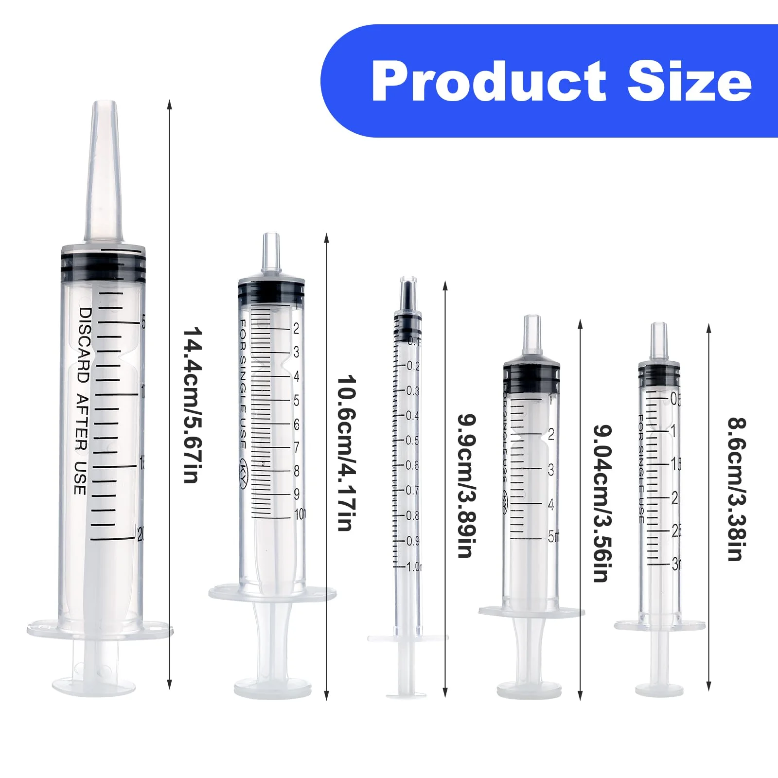 5pcs Plastic Syringes - 1ml, 3ml, 5ml, 10ml, 20ml, No Needle Measuring Syringe Reusable Syringes for Scientific Lab Dispensing Liquid Measuring Watering Pet Feeding Oil or Glue Applicator - Image 3