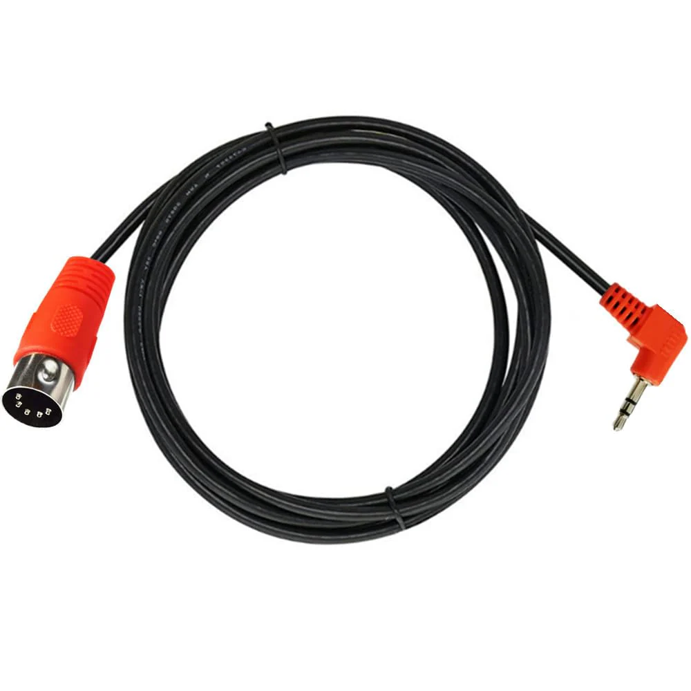 5Pin DIN Cable, DIN 5Pin MIDI Male to 3.5mm TRS Male Stereo Plug 90 Degree Angle Audio Connection Cable for Sound Card Keyboard Piano Drum Recording, Red (1.5M/5Ft) 1.5M/5Ft - Image 2
