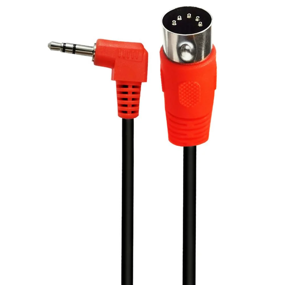 5Pin DIN Cable, DIN 5Pin MIDI Male to 3.5mm TRS Male Stereo Plug 90 Degree Angle Audio Connection Cable for Sound Card Keyboard Piano Drum Recording, Red (1.5M/5Ft) 1.5M/5Ft - Image 3