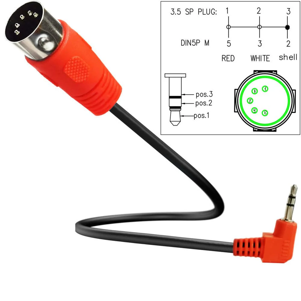 5Pin DIN Cable, DIN 5Pin MIDI Male to 3.5mm TRS Male Stereo Plug 90 Degree Angle Audio Connection Cable for Sound Card Keyboard Piano Drum Recording, Red (1.5M/5Ft) 1.5M/5Ft - Image 4