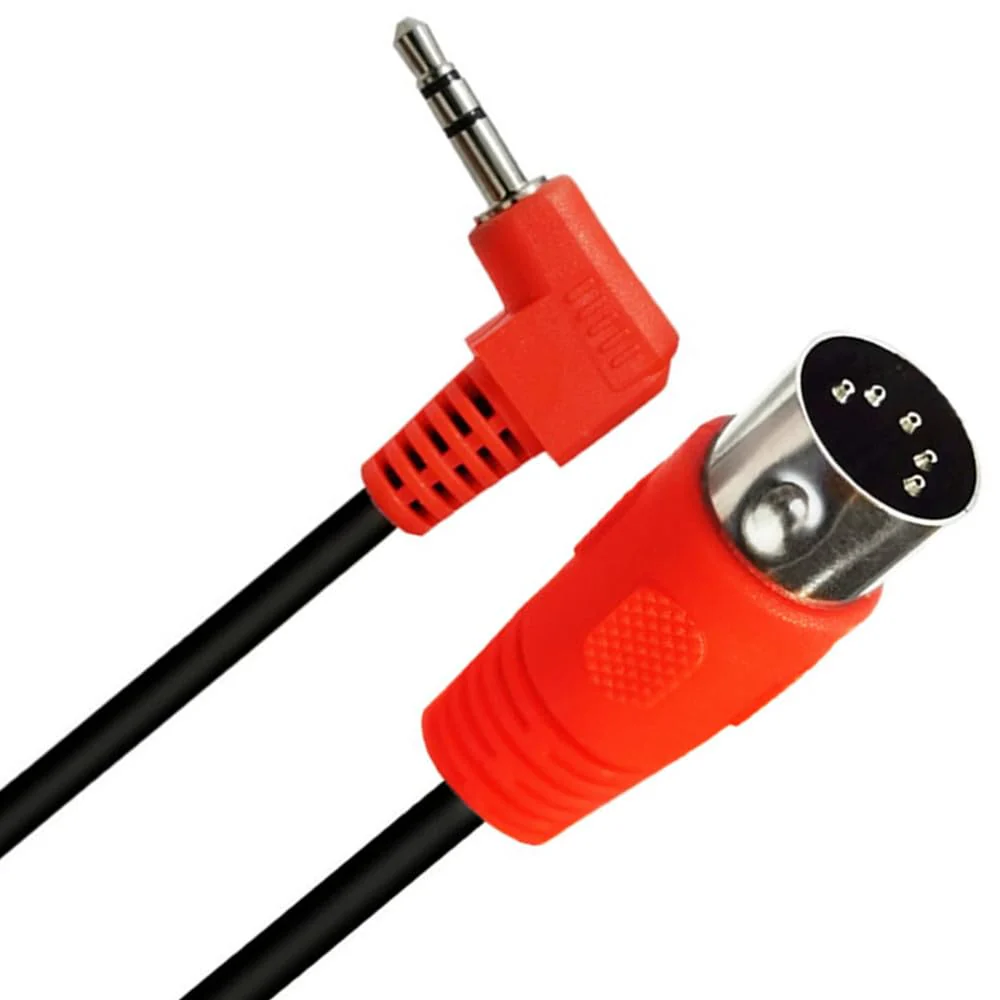 5Pin DIN Cable, DIN 5Pin MIDI Male to 3.5mm TRS Male Stereo Plug 90 Degree Angle Audio Connection Cable for Sound Card Keyboard Piano Drum Recording, Red (1.5M/5Ft) 1.5M/5Ft - Image 5