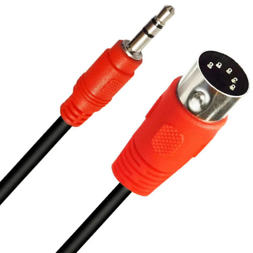 5Pin DIN Cable, DIN 5Pin MIDI Male to 3.5mm TRS Male Stereo Plug Audio Connection Cable for Sound Card Keyboard Piano Drum Recording, Red (1.5M/5Feet) 1.5M/5Feet - Image 2