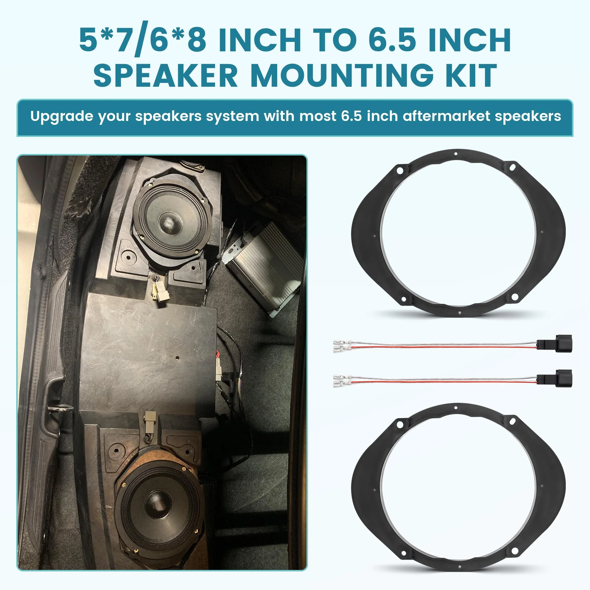 5"x7" / 6”x8” to 6.5” Door Speaker Spacer Bracket W/Wire Harness Kit for Select 1999-2014 Ford/Lincoln/Mazda - Image 4