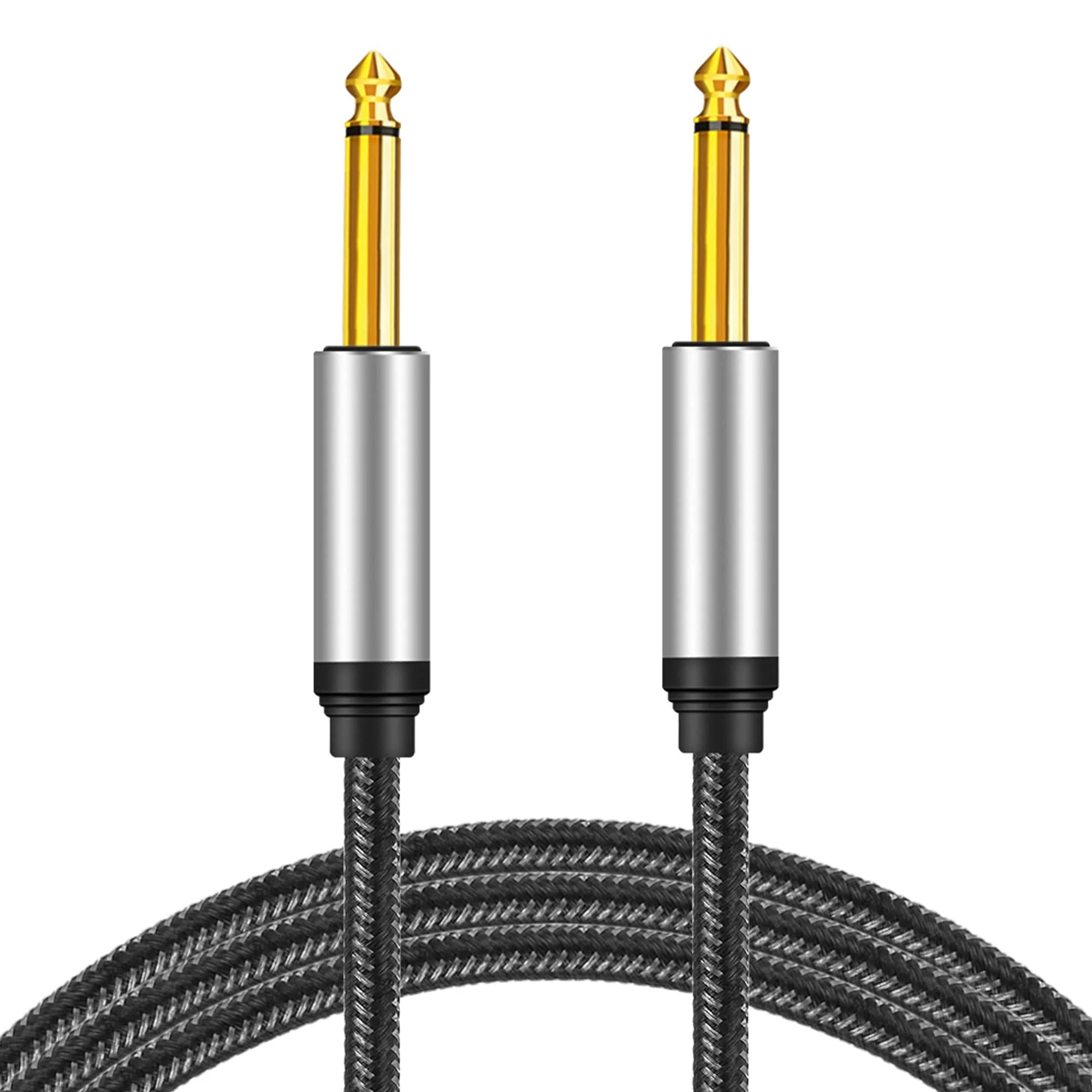 6.35mm Instrument Cable 50Ft,Silver Color Premium 6.35mm Mono Jack 1/4" TS Cable Unbalanced Guitar Patch Cords/Instrument Cable Male to Male with Zinc Alloy Housing and Nylon Braided(50Ft/15M) 50Ft/15M - Image 2