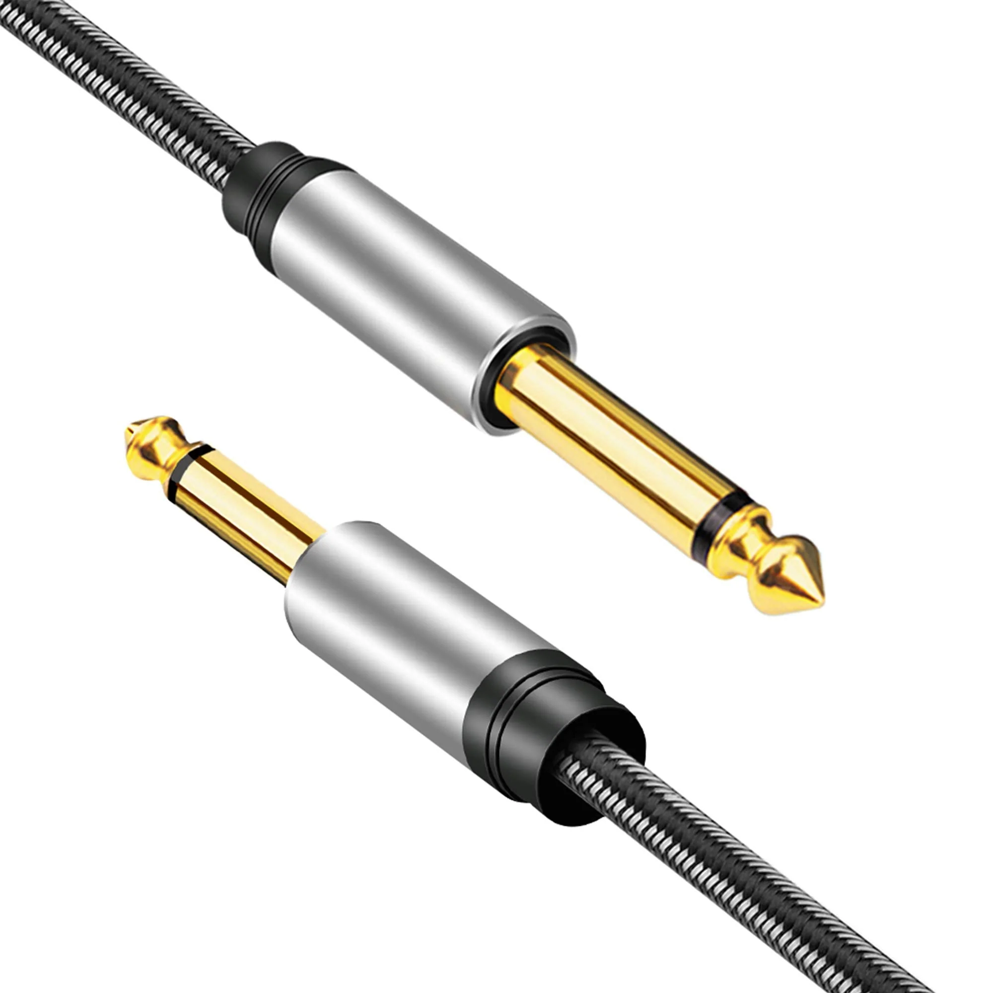 6.35mm Instrument Cable 50Ft,Silver Color Premium 6.35mm Mono Jack 1/4" TS Cable Unbalanced Guitar Patch Cords/Instrument Cable Male to Male with Zinc Alloy Housing and Nylon Braided(50Ft/15M) 50Ft/15M - Image 3