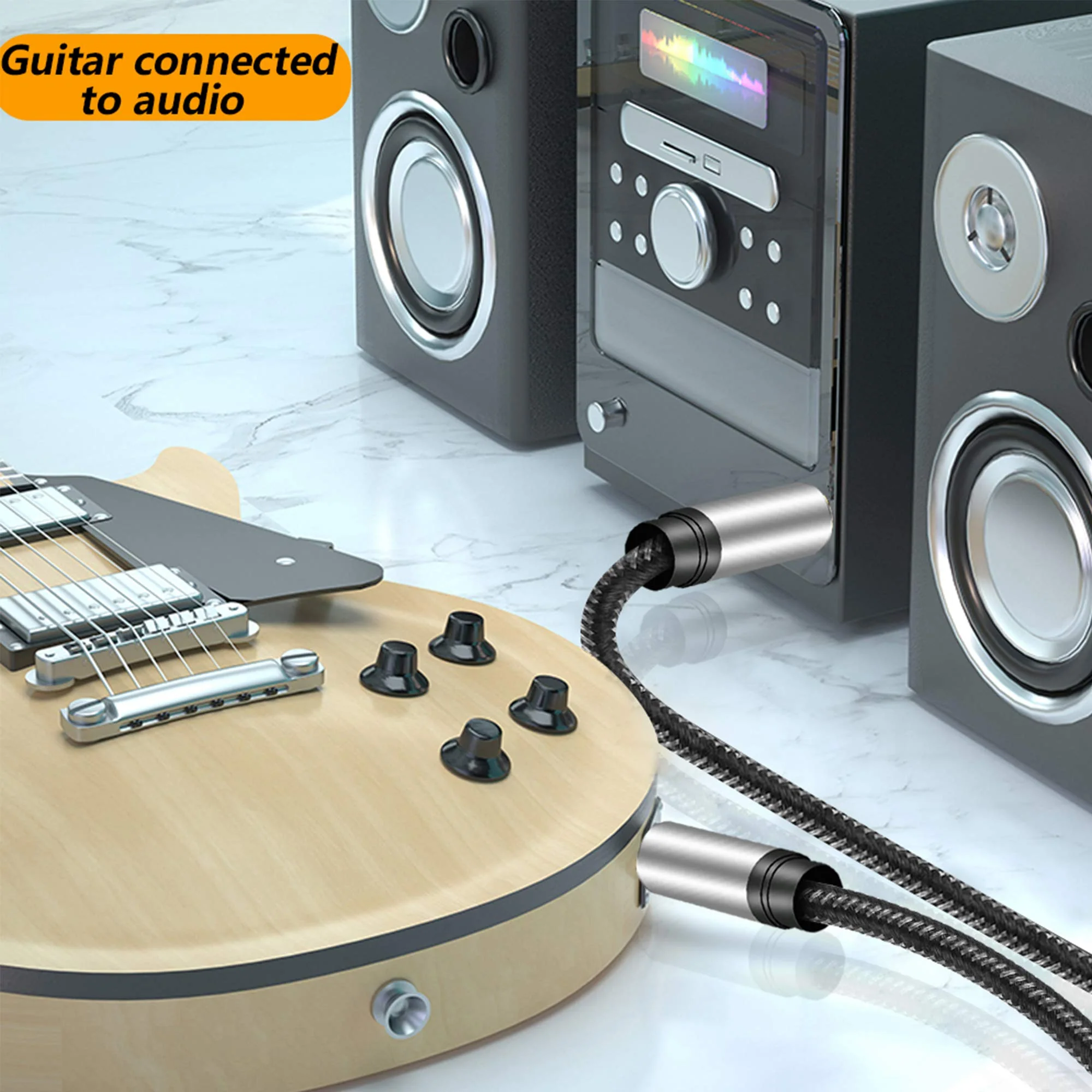 6.35mm Instrument Cable 50Ft,Silver Color Premium 6.35mm Mono Jack 1/4" TS Cable Unbalanced Guitar Patch Cords/Instrument Cable Male to Male with Zinc Alloy Housing and Nylon Braided(50Ft/15M) 50Ft/15M - Image 5