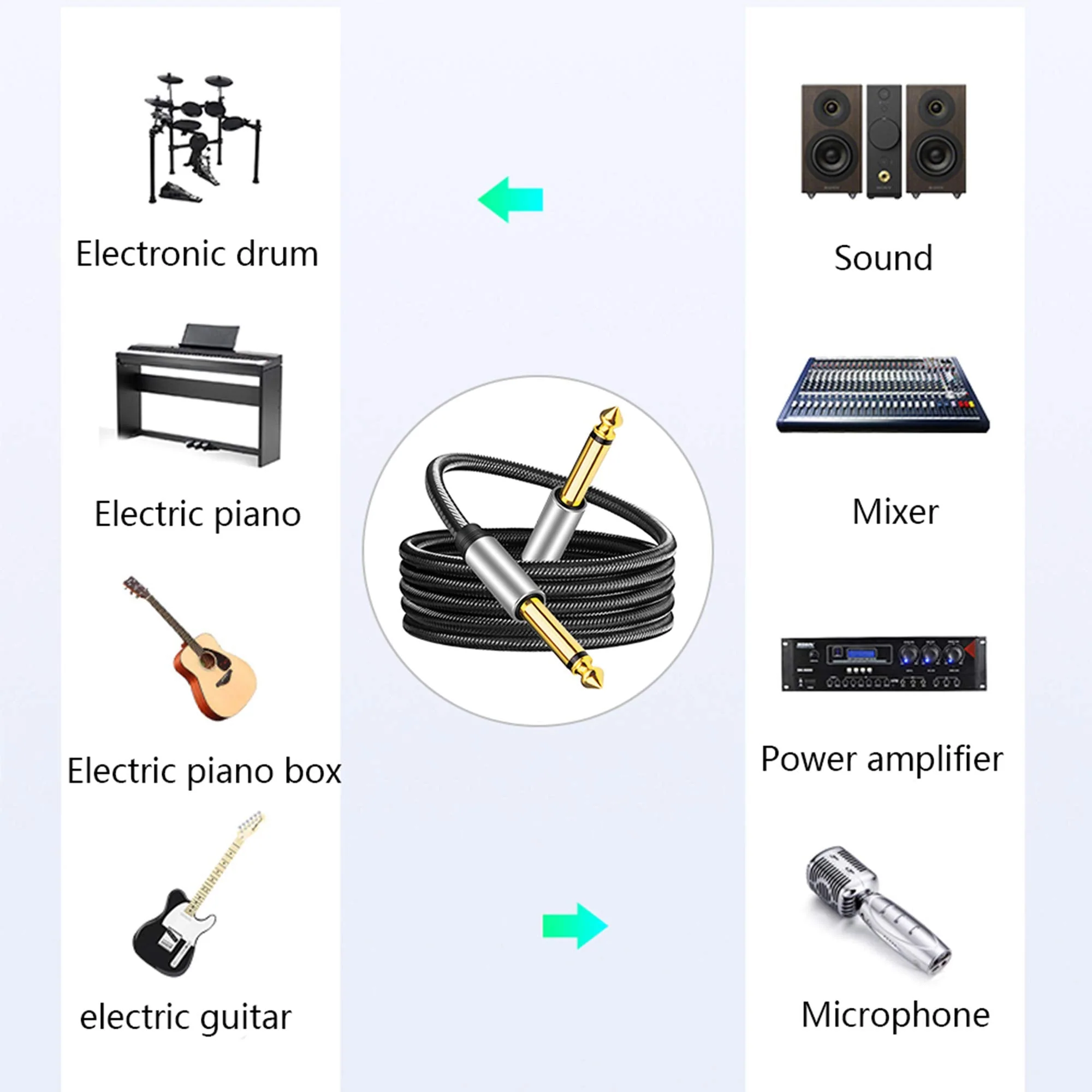 6.35mm Instrument Cable 50Ft,Silver Color Premium 6.35mm Mono Jack 1/4" TS Cable Unbalanced Guitar Patch Cords/Instrument Cable Male to Male with Zinc Alloy Housing and Nylon Braided(50Ft/15M) 50Ft/15M - Image 6