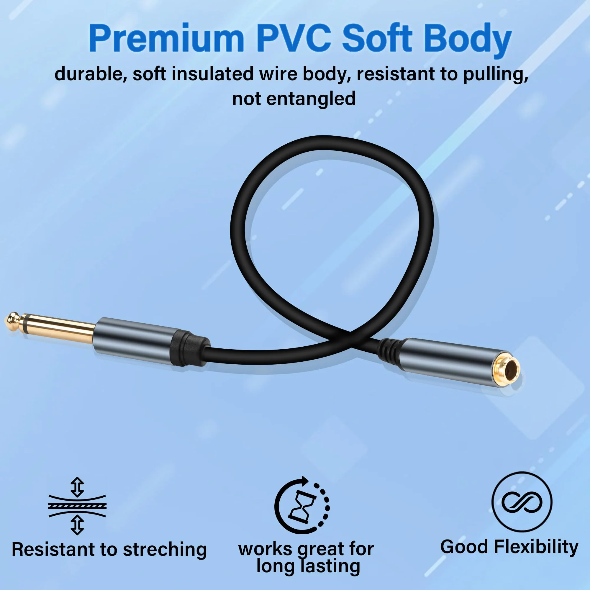 6.35mm Mono Audio Cable 1/4 Inch TS Mono Male to Female Adapter Guitar Cable Gold Plated 6.35mm Mono Jack 1/4 TS Instrument Cable for Signal Transmission of Audio Equipment 30CM/0.98FT - Image 3