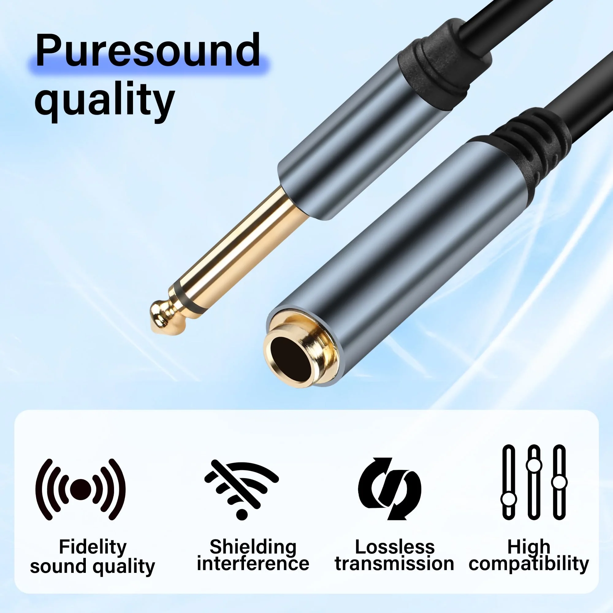 6.35mm Mono Audio Cable 1/4 Inch TS Mono Male to Female Adapter Guitar Cable Gold Plated 6.35mm Mono Jack 1/4 TS Instrument Cable for Signal Transmission of Audio Equipment 30CM/0.98FT - Image 4