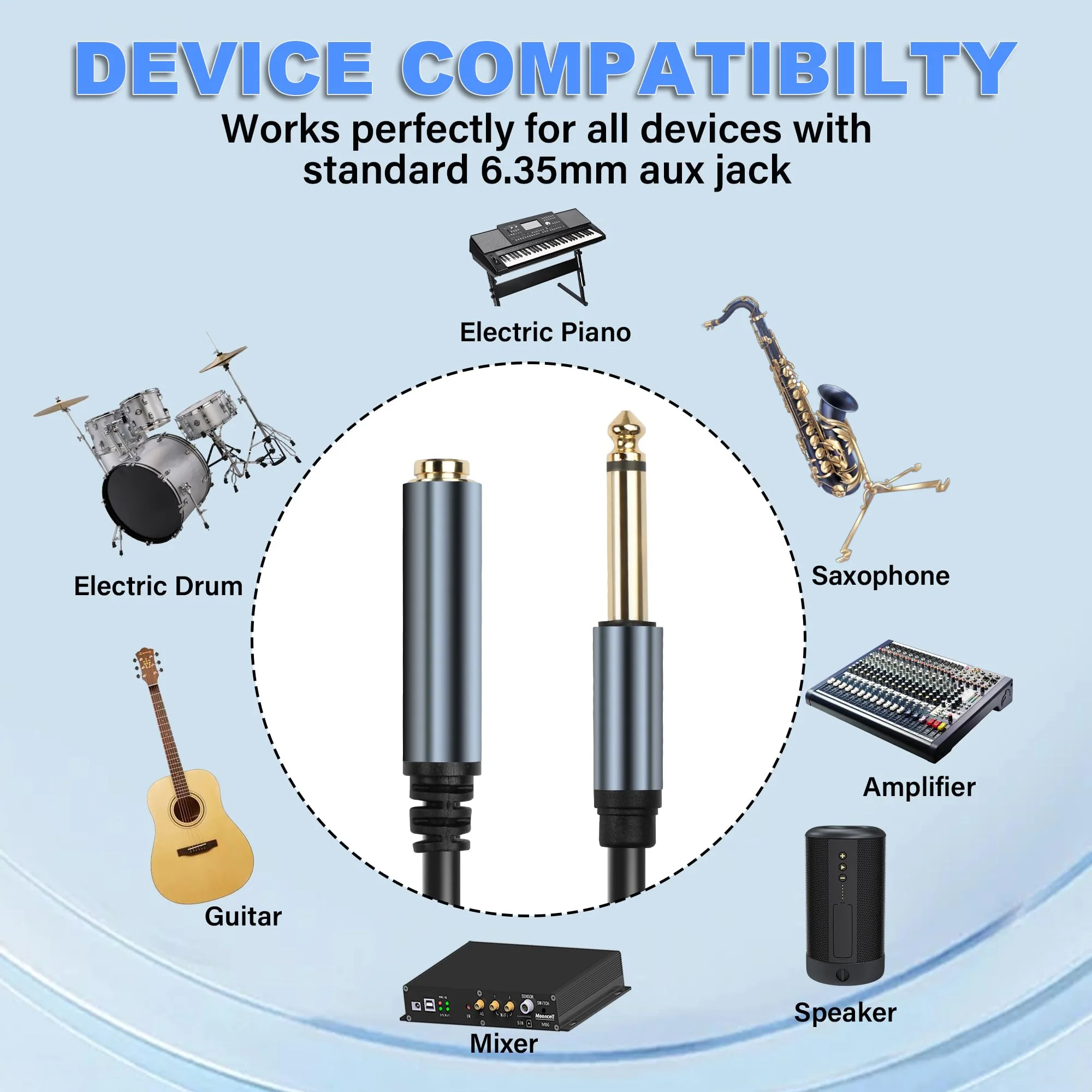 6.35mm Mono Audio Cable 1/4 Inch TS Mono Male to Female Adapter Guitar Cable Gold Plated 6.35mm Mono Jack 1/4 TS Instrument Cable for Signal Transmission of Audio Equipment 30CM/0.98FT - Image 7