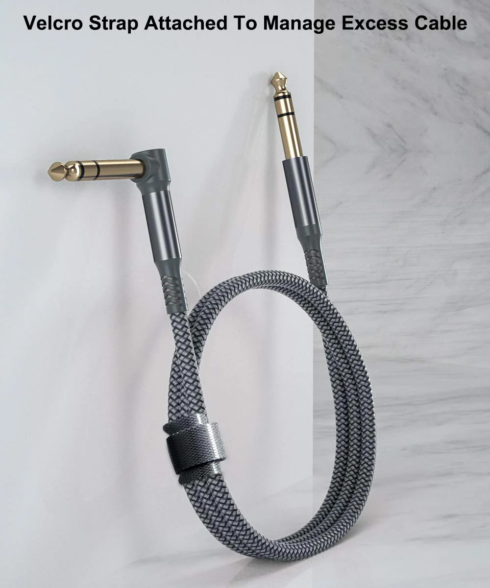 6.35mm TRS Instrument Cable 10FT 2-Pack,Right Angle 90 Degree 1/4 Inch Male Jack Stereo Audio Cord,6.35 Balanced Line Lead for Electric Guitar,Bass,Keyboard,Mixer,Amplifier/AMP,Speaker,Equalizer,FT,6 10 Feet gray - Image 5