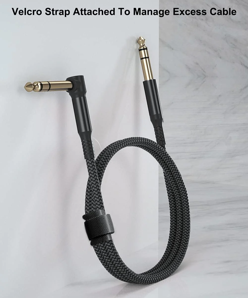 6.35mm TRS Instrument Cable 20FT 2-Pack,Right Angle 90 Degree 1/4 Inch Male Jack Stereo Audio Cord,6.35 Balanced Line Lead for Electric Guitar,Bass,Keyboard,Mixer,Amplifier/AMP,Speaker,Equalizer 6M/20 FT Black - Image 5