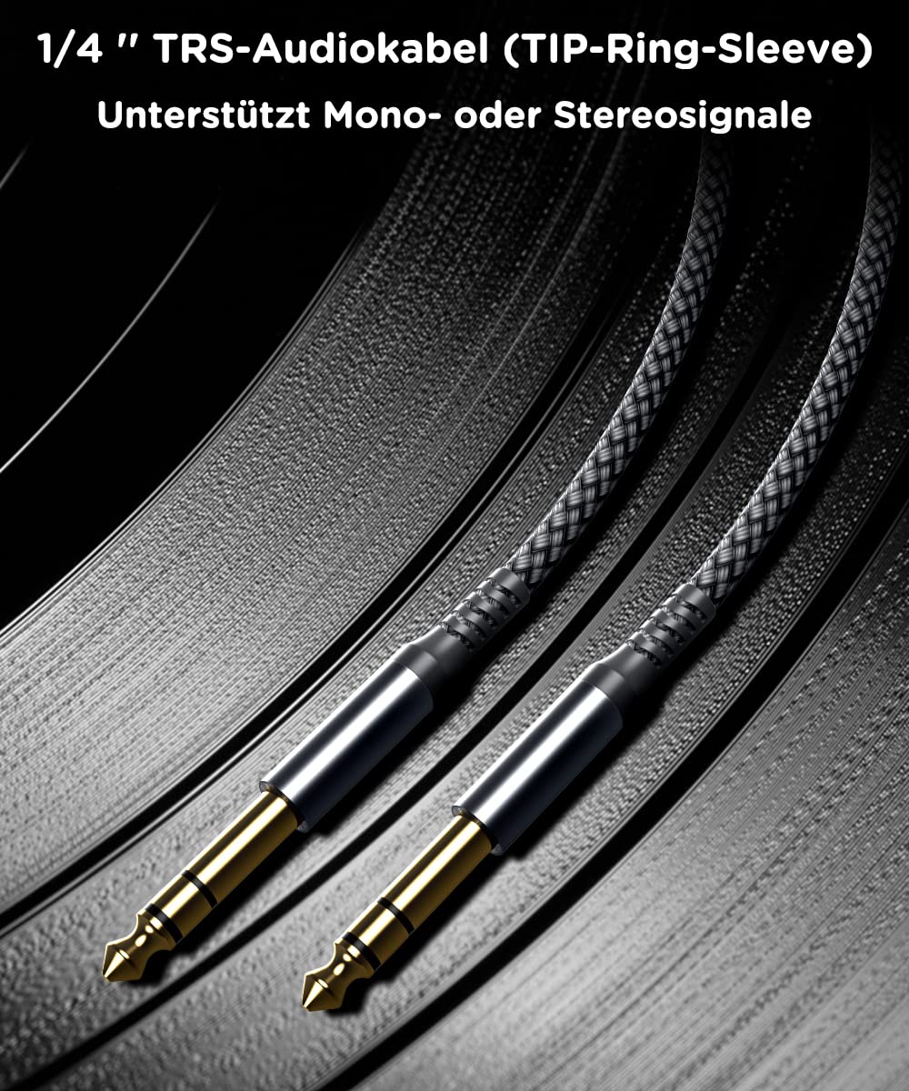6.35mm TRS Instrument Cable 30FT 2-Pack,Straight 1/4 Inch Male Jack Stereo Audio Interconnect Cord,6.35 Balanced Lead Line for Electric Guitar,Bass,Keyboard,Mixer,Amplifier,Amp,Speaker,Equalizer 30FT/9M Gray - Image 5