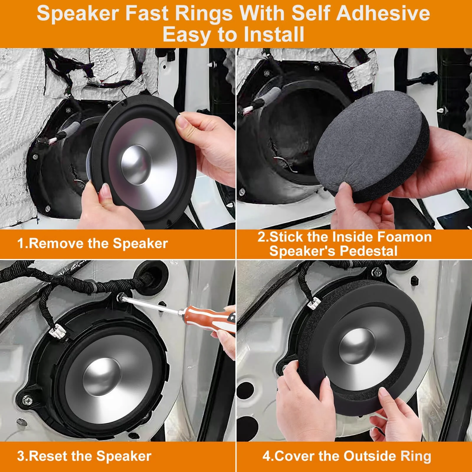 6.5" Foam Speaker Enhancer, 4PCS Self Adhesive Car Door Speaker Foam Rings, Car Door Speaker Fast Rings, 6.5" Speaker Baffle, Universal High Rebound Sponge Bass Blocker Kit for Stereo Audio Speaker - Image 6