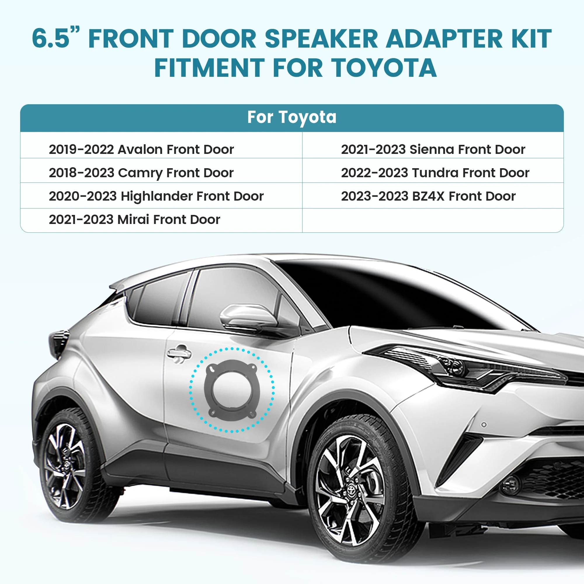 6.5 Inch Front Door Speaker Bracket Adapter Speaker Wiring Harness for Select 2018-2023 Toyota Camry/Avalon/Highlander/Sienna for Installation Aftermarket Door Speaker Spacer Ring - Image 2