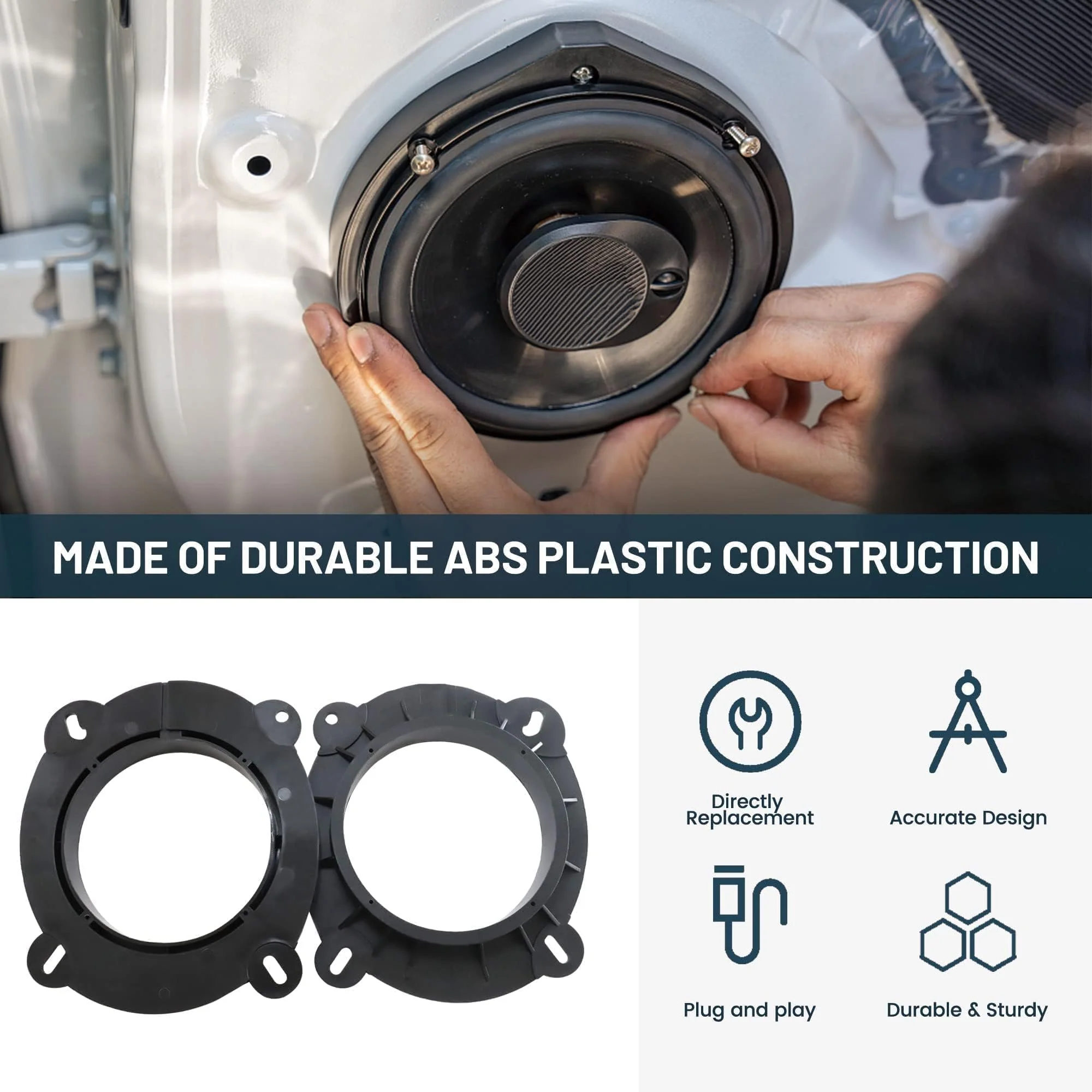 6.5 Inch Front Door Speaker Bracket Adapter Speaker Wiring Harness for Select 2018-2023 Toyota Camry/Avalon/Highlander/Sienna for Installation Aftermarket Door Speaker Spacer Ring - Image 4