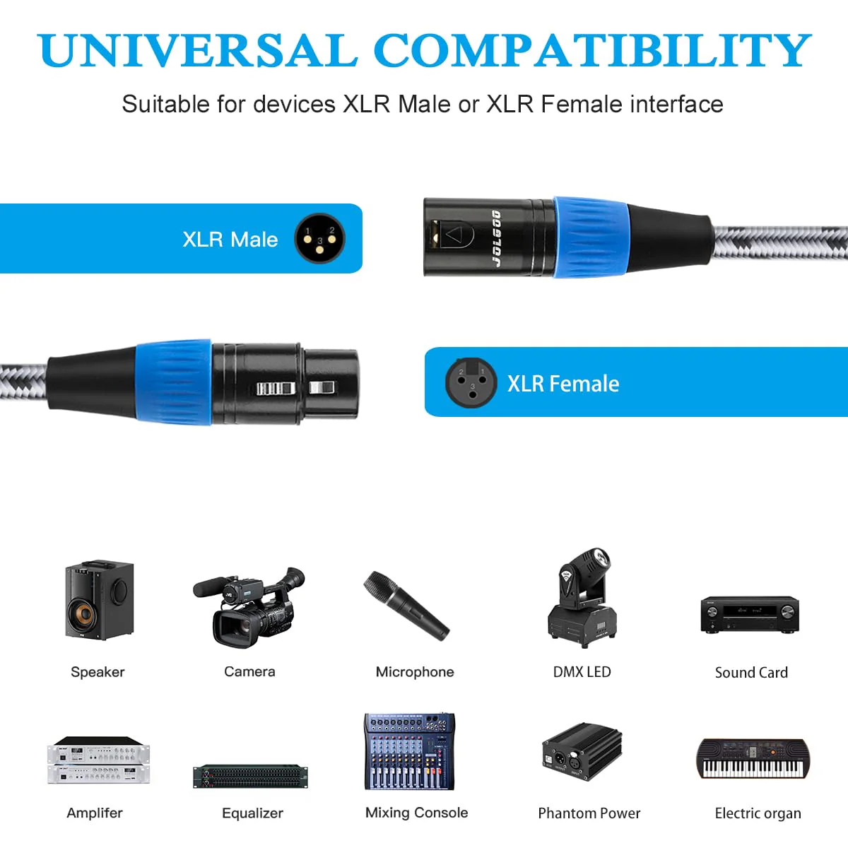 6.6 ft XLR Cables - 6 Pack DMX Balanced 3 PIN XLR Microphone Cable for Studio & Stage 6.6 Feet - 6 Pack - Image 2