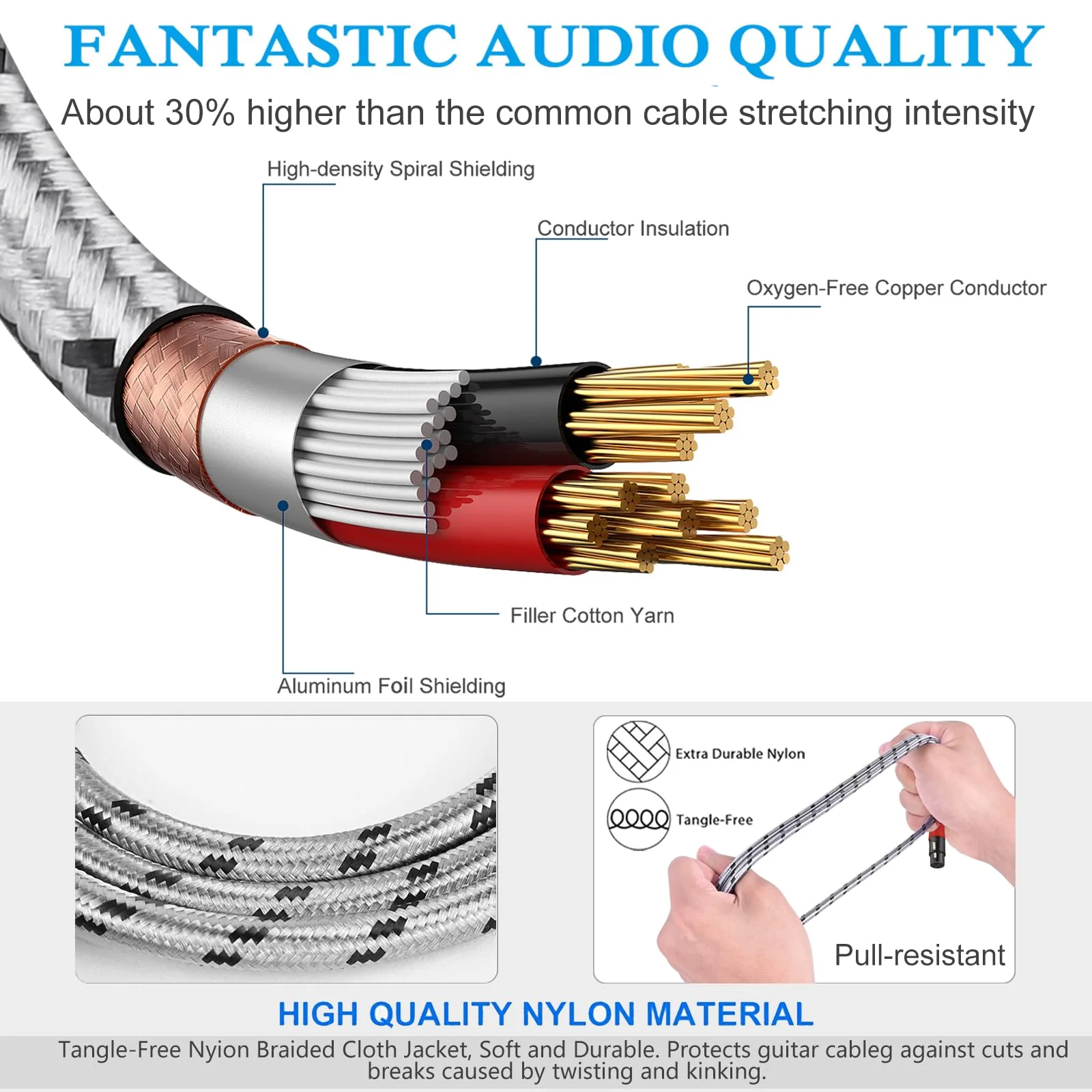 6.6 ft XLR Cables - 6 Pack DMX Balanced 3 PIN XLR Microphone Cable for Studio & Stage 6.6 Feet - 6 Pack - Image 3
