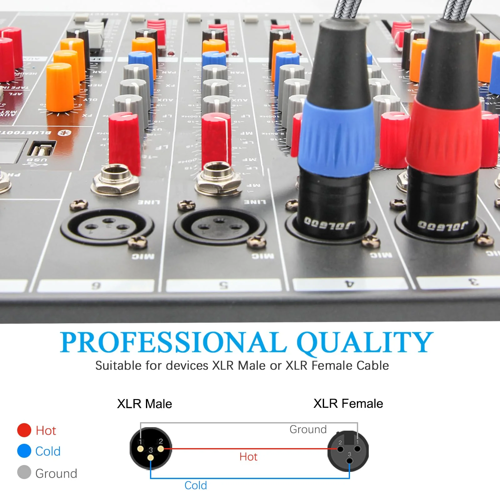 6.6 ft XLR Cables - 6 Pack DMX Balanced 3 PIN XLR Microphone Cable for Studio & Stage 6.6 Feet - 6 Pack - Image 5