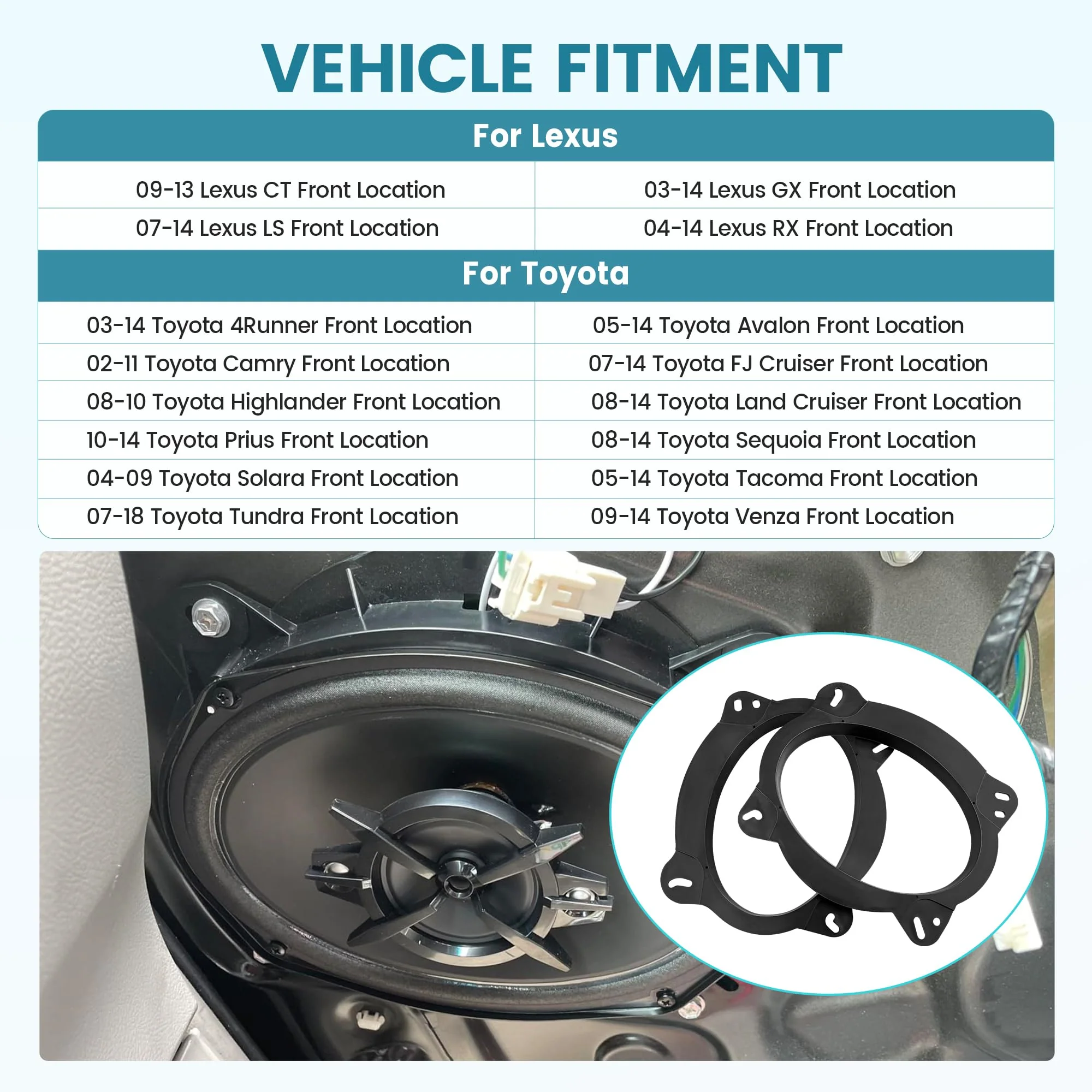 6×9 Inch Front Door Speaker Spacer Bracket Adapter for Select 2003-2014 Toyota Camry/Avalon/ 4Runner Lexus Gx/Rx, 6×9” Speaker Ring Adapter Solid Plastic Aftermarket Speaker Adapter - Image 2