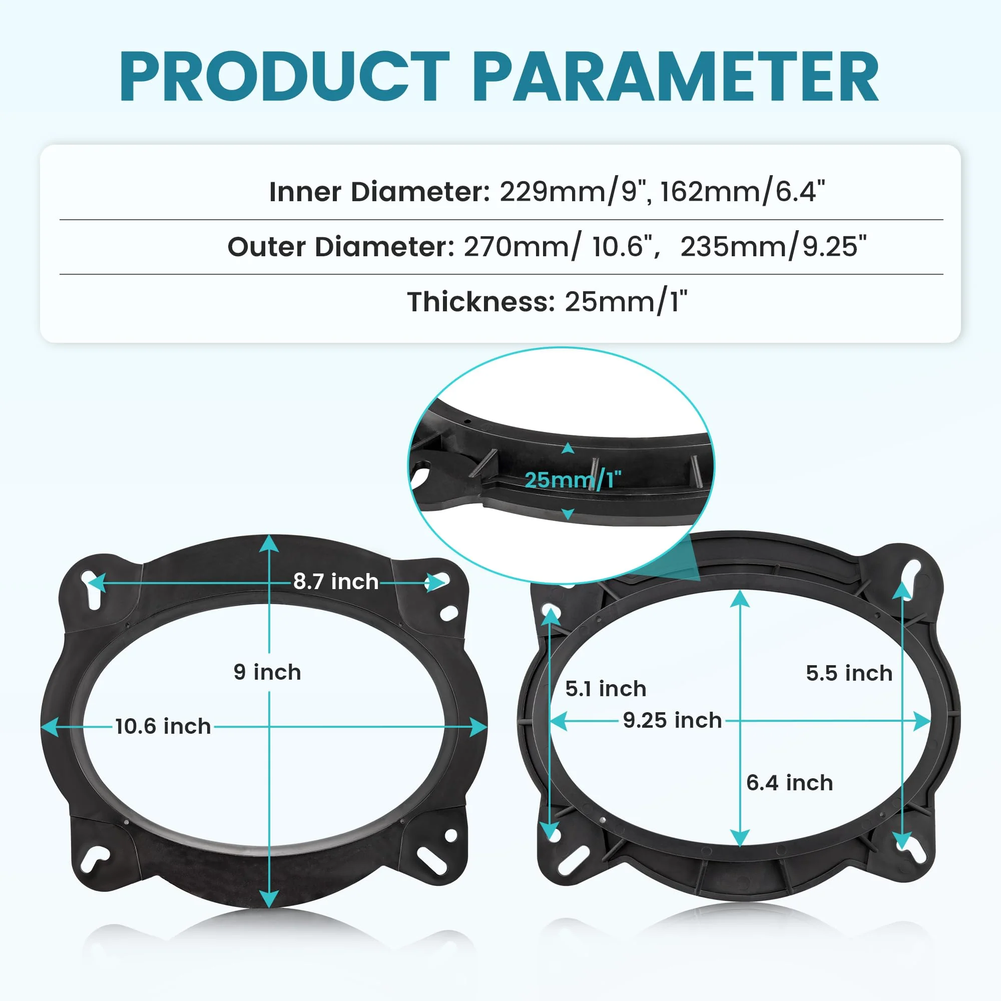 6×9 Inch Front Door Speaker Spacer Bracket Adapter for Select 2003-2014 Toyota Camry/Avalon/ 4Runner Lexus Gx/Rx, 6×9” Speaker Ring Adapter Solid Plastic Aftermarket Speaker Adapter - Image 3
