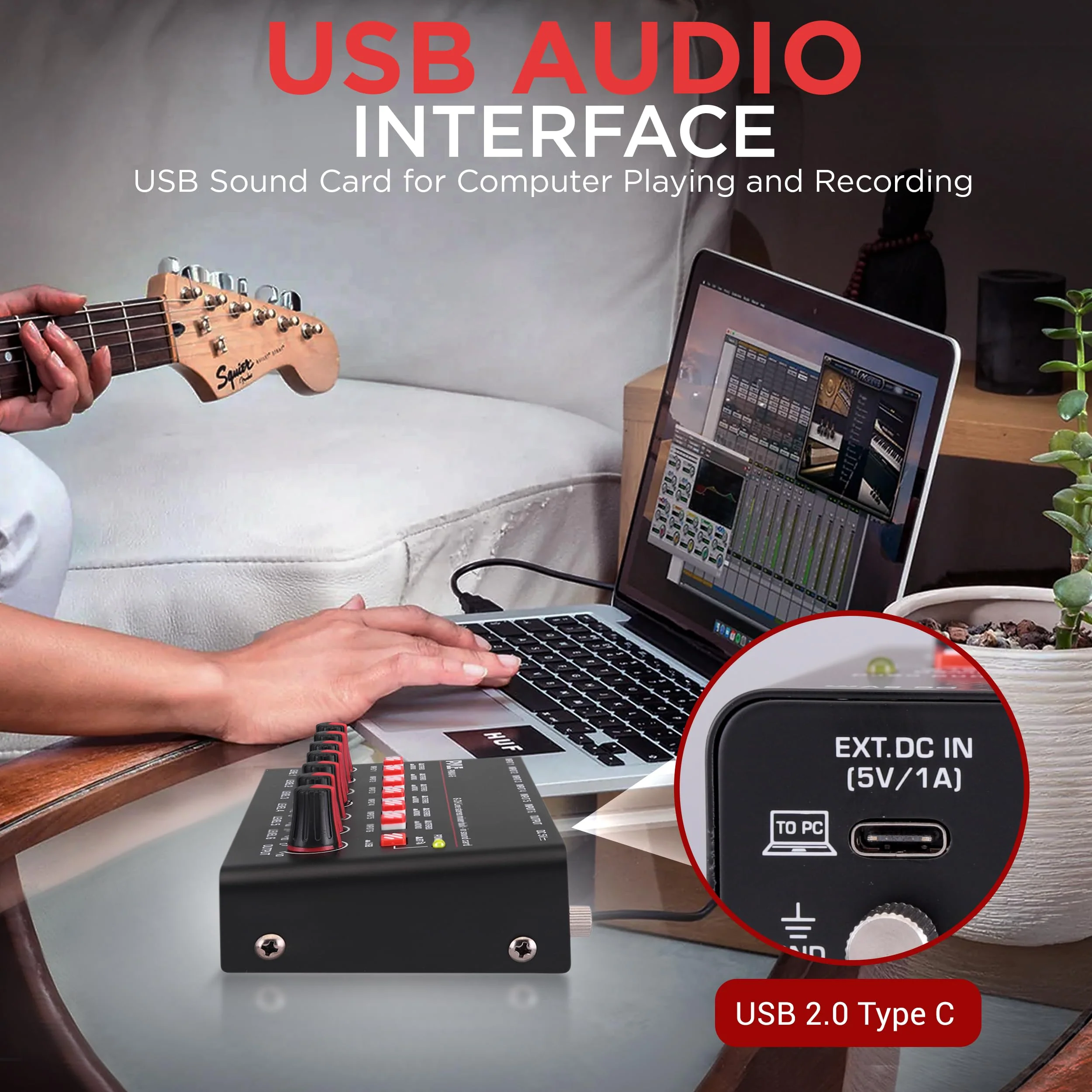 6-Channel Wireless BT Streaming Mini Line Mixer with USB Audio Interface - 6 Mono/Stereo Switching Inputs | Ultra-low Noise Design with High Headroom | Built-in USB Sound Card 6 Channel - Image 3